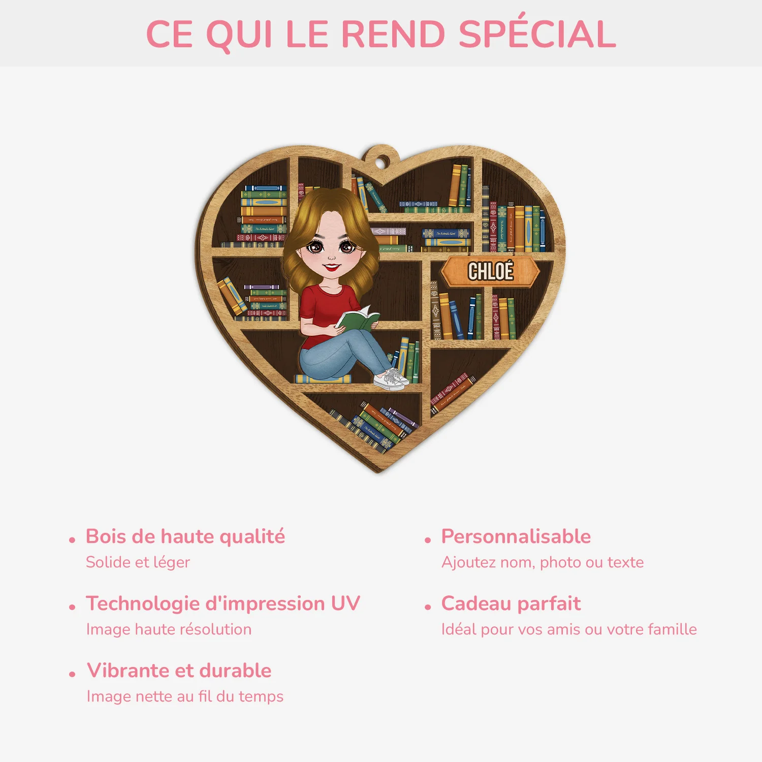Ornement En Bois À 2 Couches Personnalisé - L'amour Des Livres - Image 4