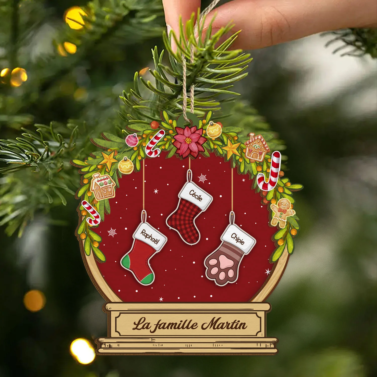 Ornement En Bois À 2 Couches Personnalisé - Notre Famille Noël Boule À Neige - Image 2