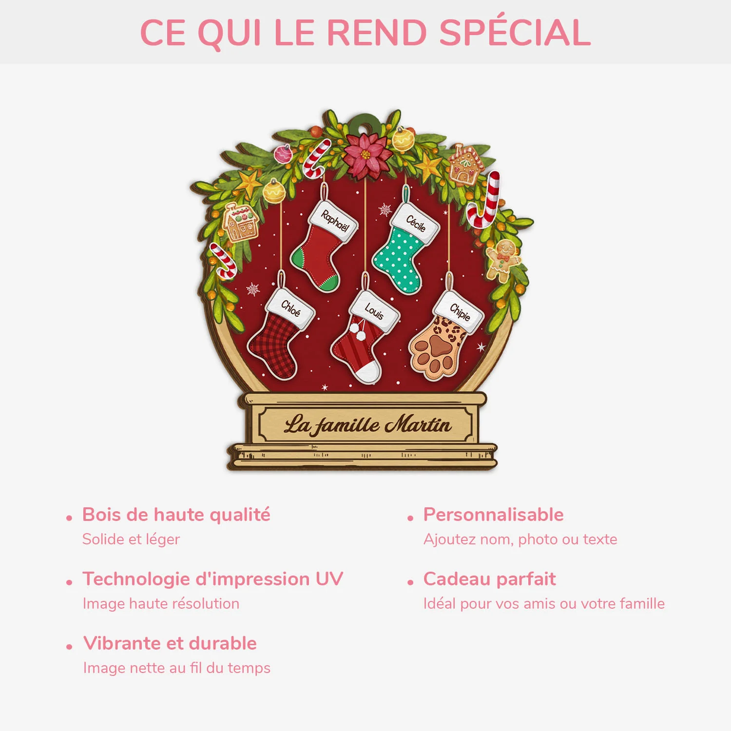 Ornement En Bois À 2 Couches Personnalisé - Notre Famille Noël Boule À Neige - Image 4