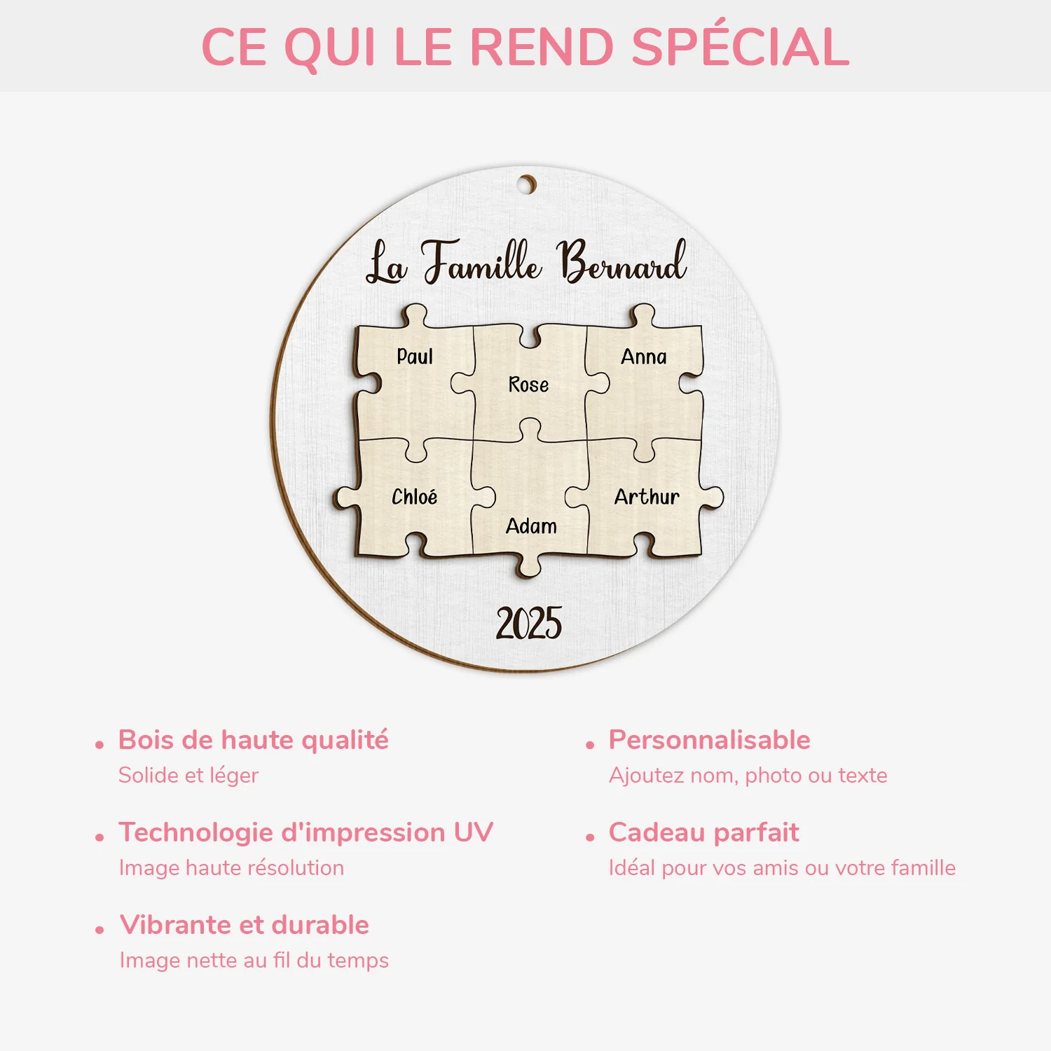 Ornement En Bois À 2 Couches Personnalisé - Notre Famille Puzzle Avec Prénom - Image 4