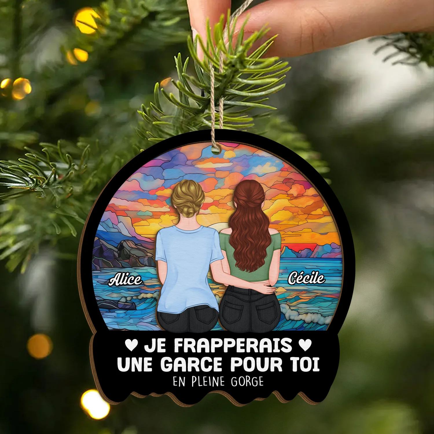 Ornement En Bois À 2 Couches Personnalisé Pour Ami - Je Frapperais Une Garce Pour Toi Version Noël - Image 2
