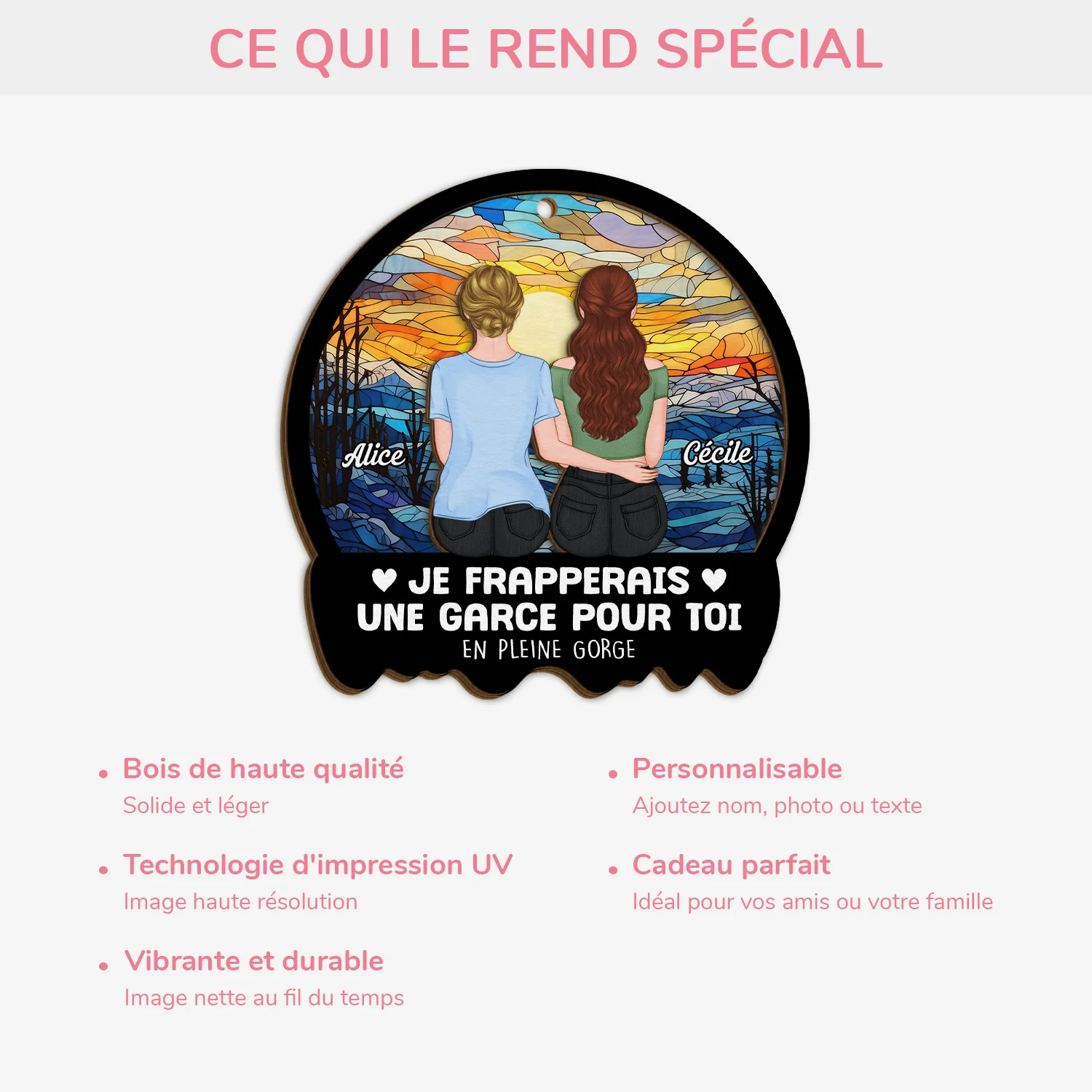 Ornement En Bois À 2 Couches Personnalisé Pour Ami - Je Frapperais Une Garce Pour Toi Version Noël - Image 4