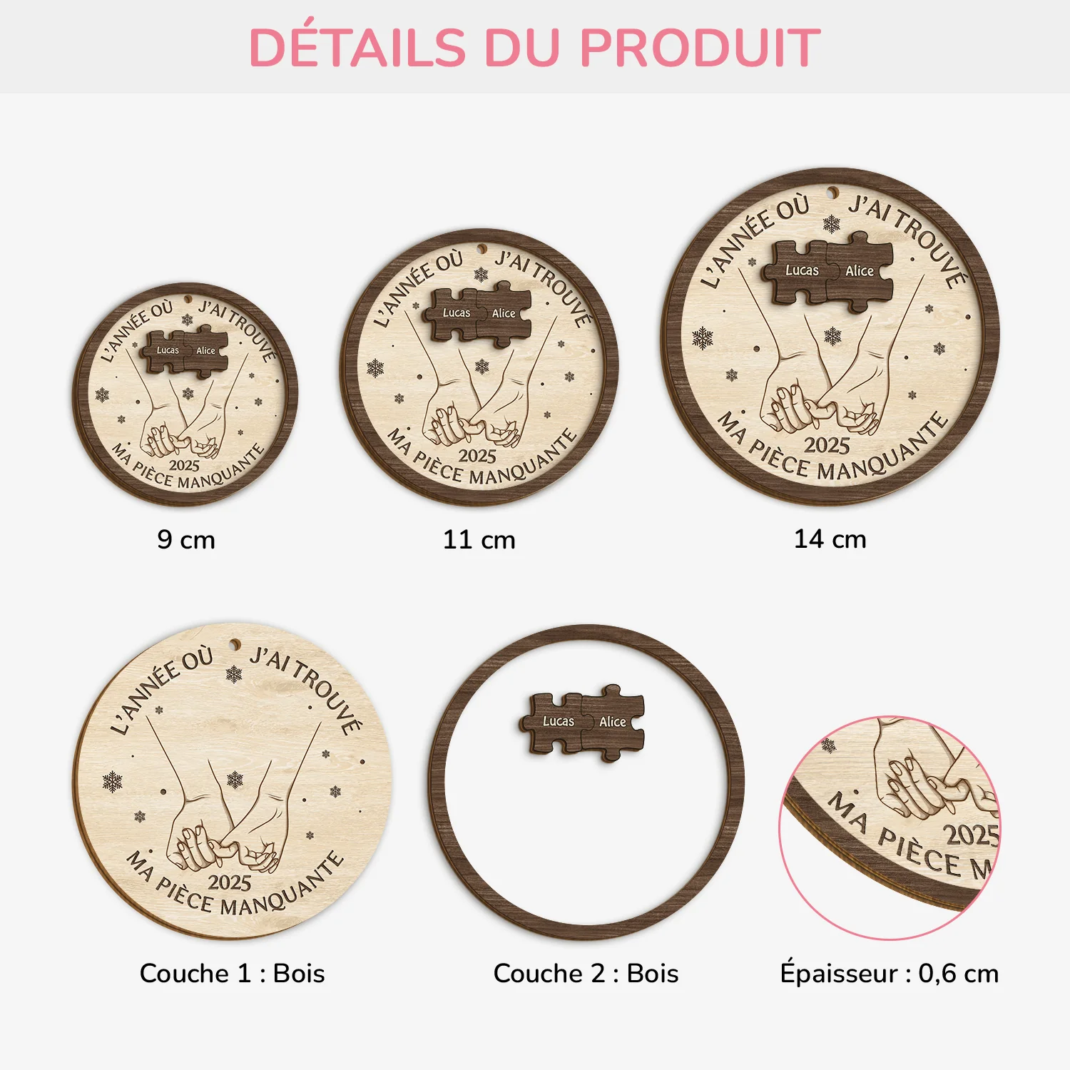 Ornement En Bois À 2 Couches Personnalisé Pour Couple - L’année Où J’ai Trouvé Ma Pièce Manquante - Image 3