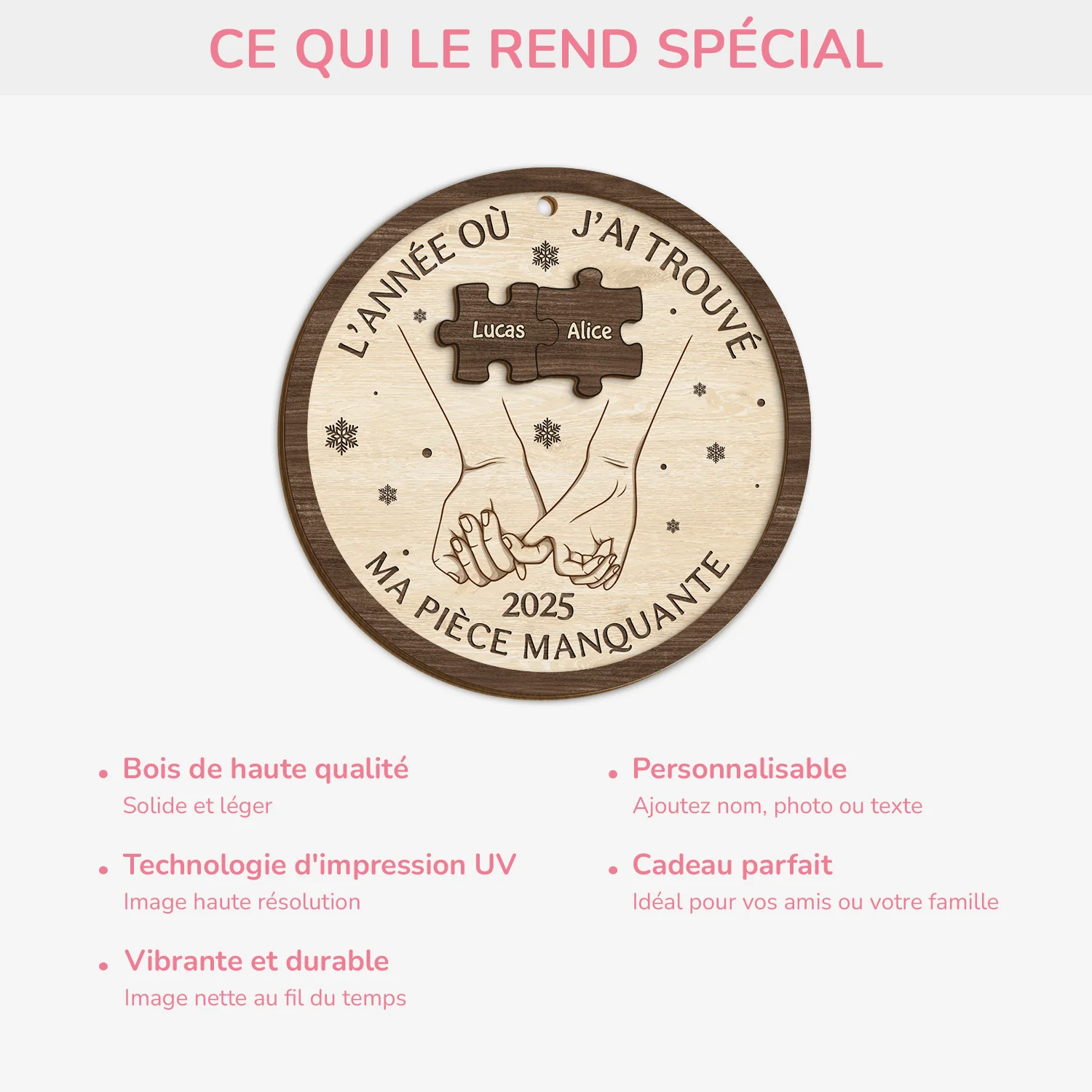Ornement En Bois À 2 Couches Personnalisé Pour Couple - L’année Où J’ai Trouvé Ma Pièce Manquante - Image 4