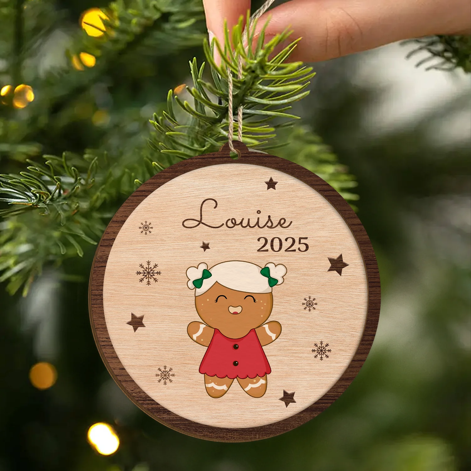 Ornement En Bois À 2 Couches Personnalisé Pour Enfant - Noël Bonhomme De Pain D'épices - Image 2