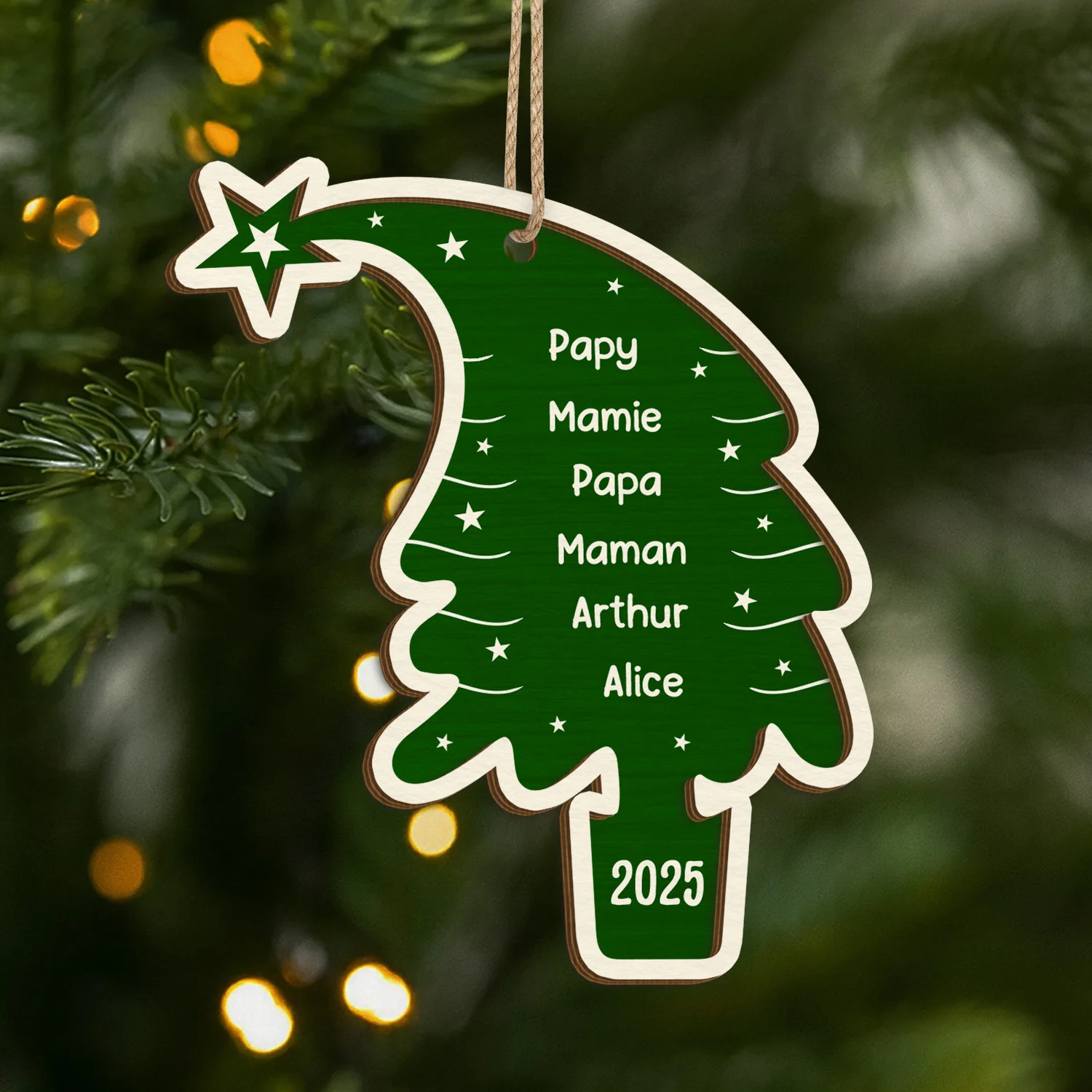 Ornement En Bois À 2 Couches Personnalisé Pour Famille - Sapin De Noël Familial