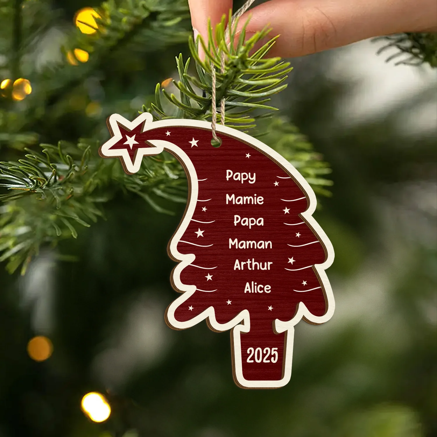 Ornement En Bois À 2 Couches Personnalisé Pour Famille - Sapin De Noël Familial - Image 2