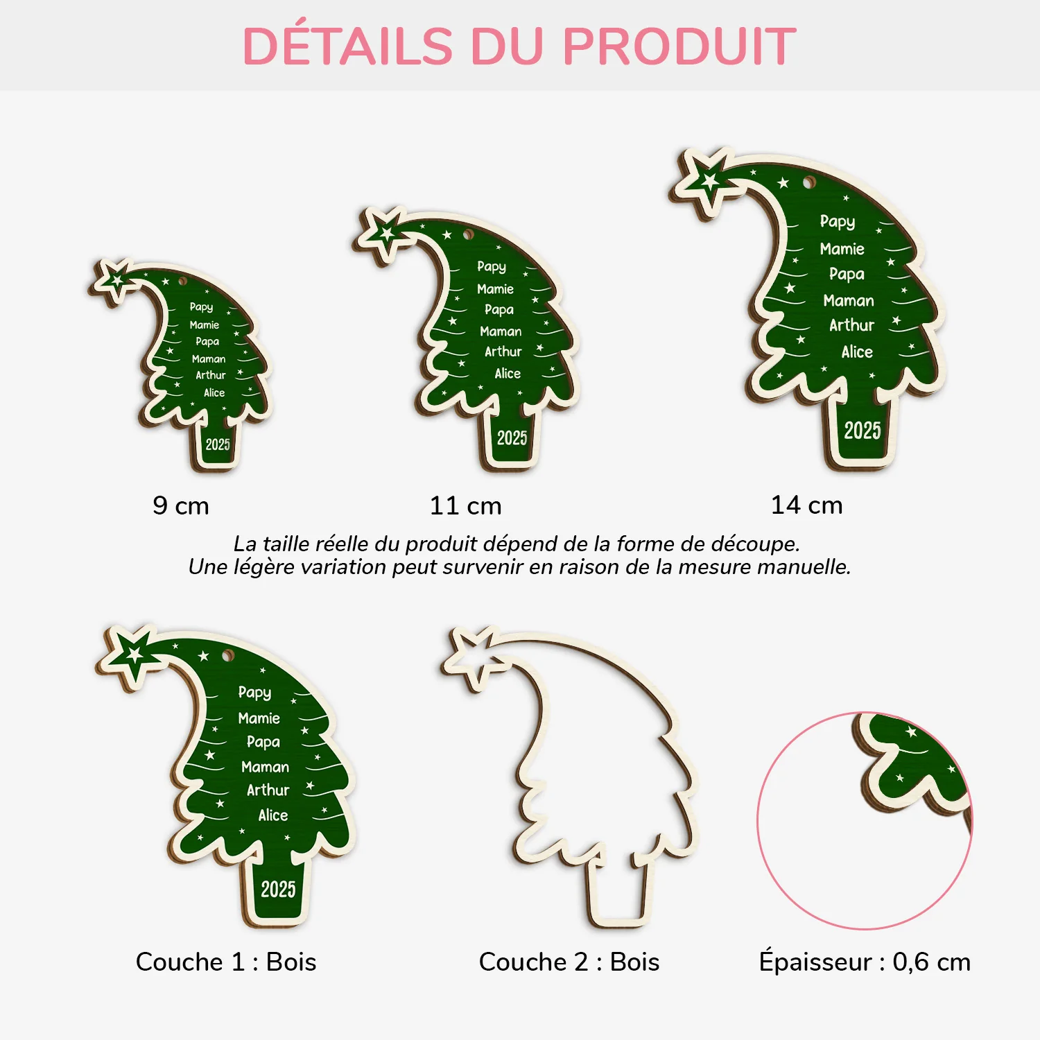 Ornement En Bois À 2 Couches Personnalisé Pour Famille - Sapin De Noël Familial - Image 3