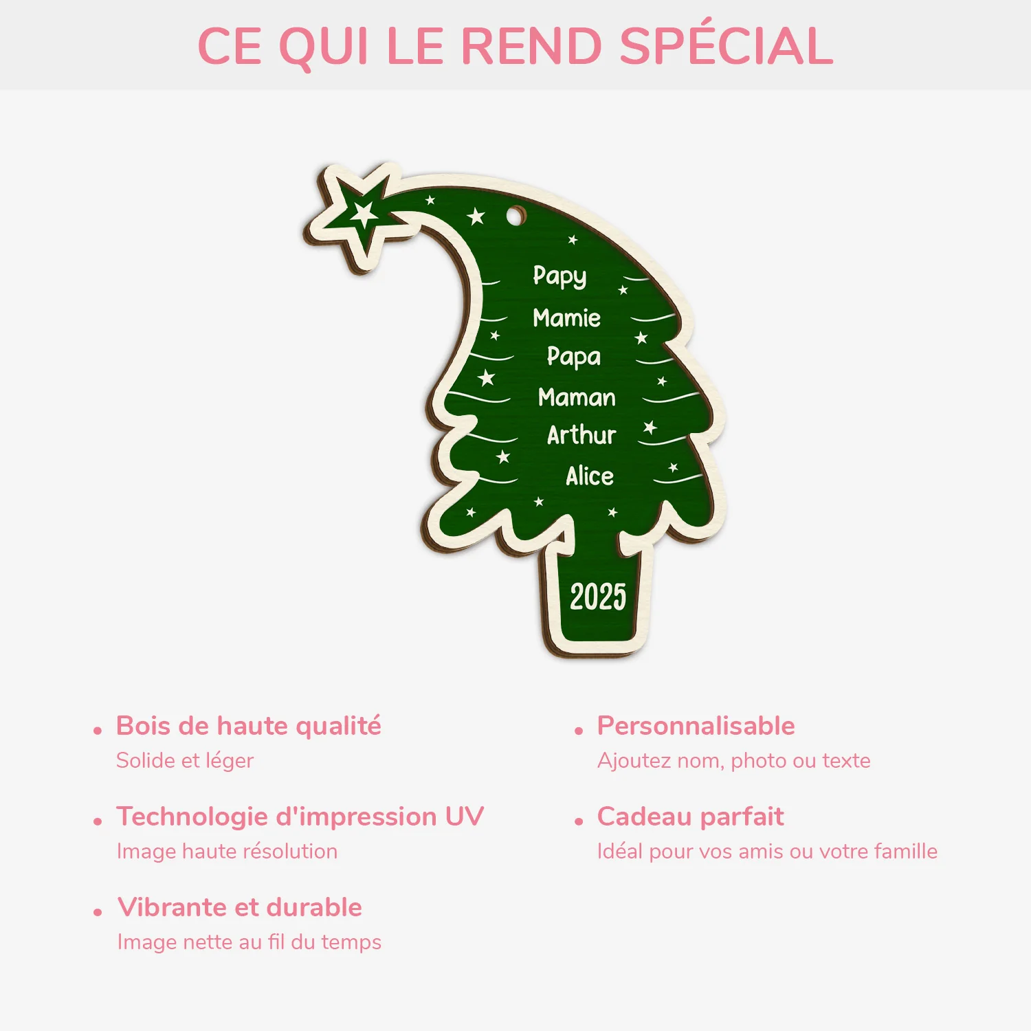 Ornement En Bois À 2 Couches Personnalisé Pour Famille - Sapin De Noël Familial - Image 4