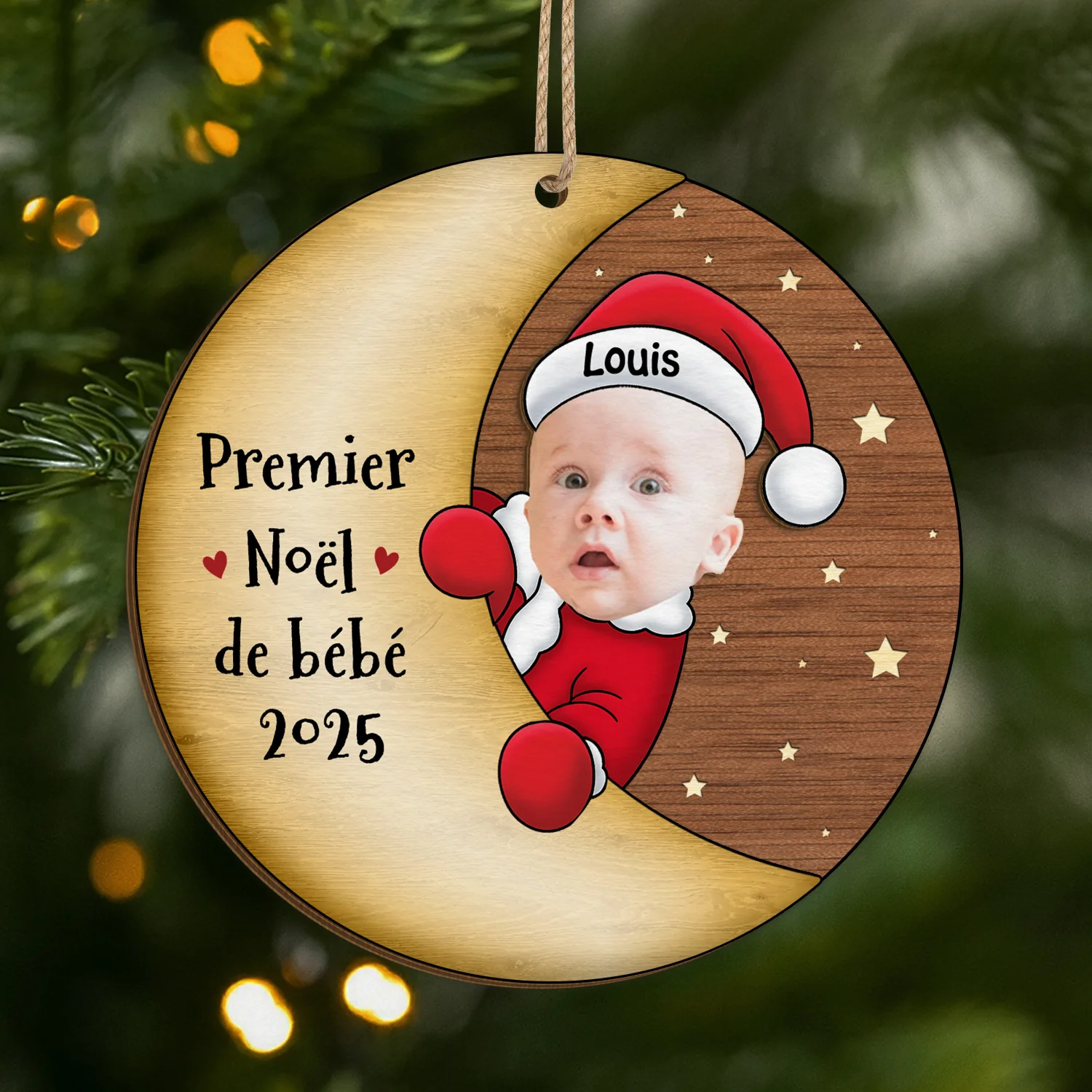 Ornement En Bois À 2 Couches Personnalisé - Premier Noël De Bébé