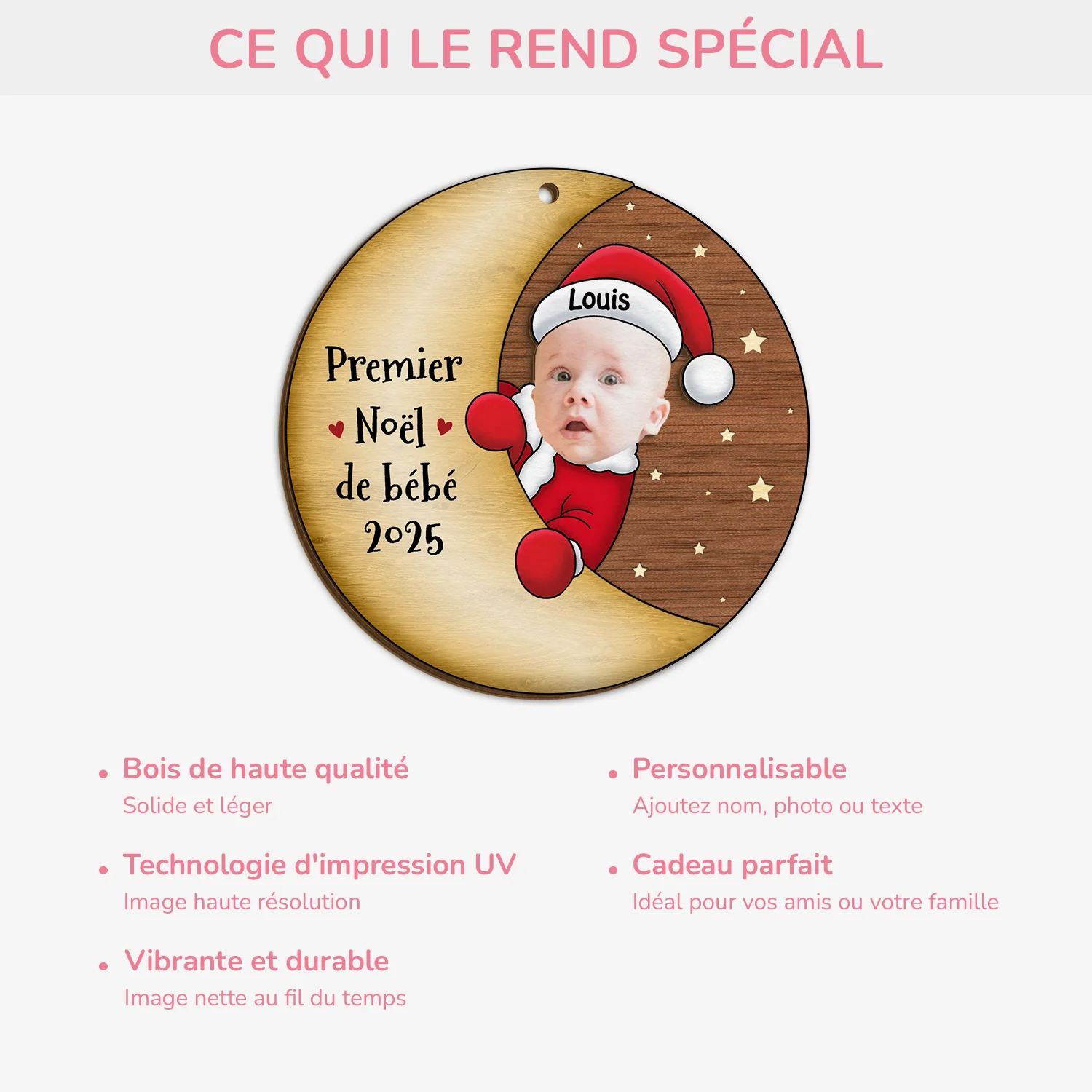 Ornement En Bois À 2 Couches Personnalisé - Premier Noël De Bébé - Image 4