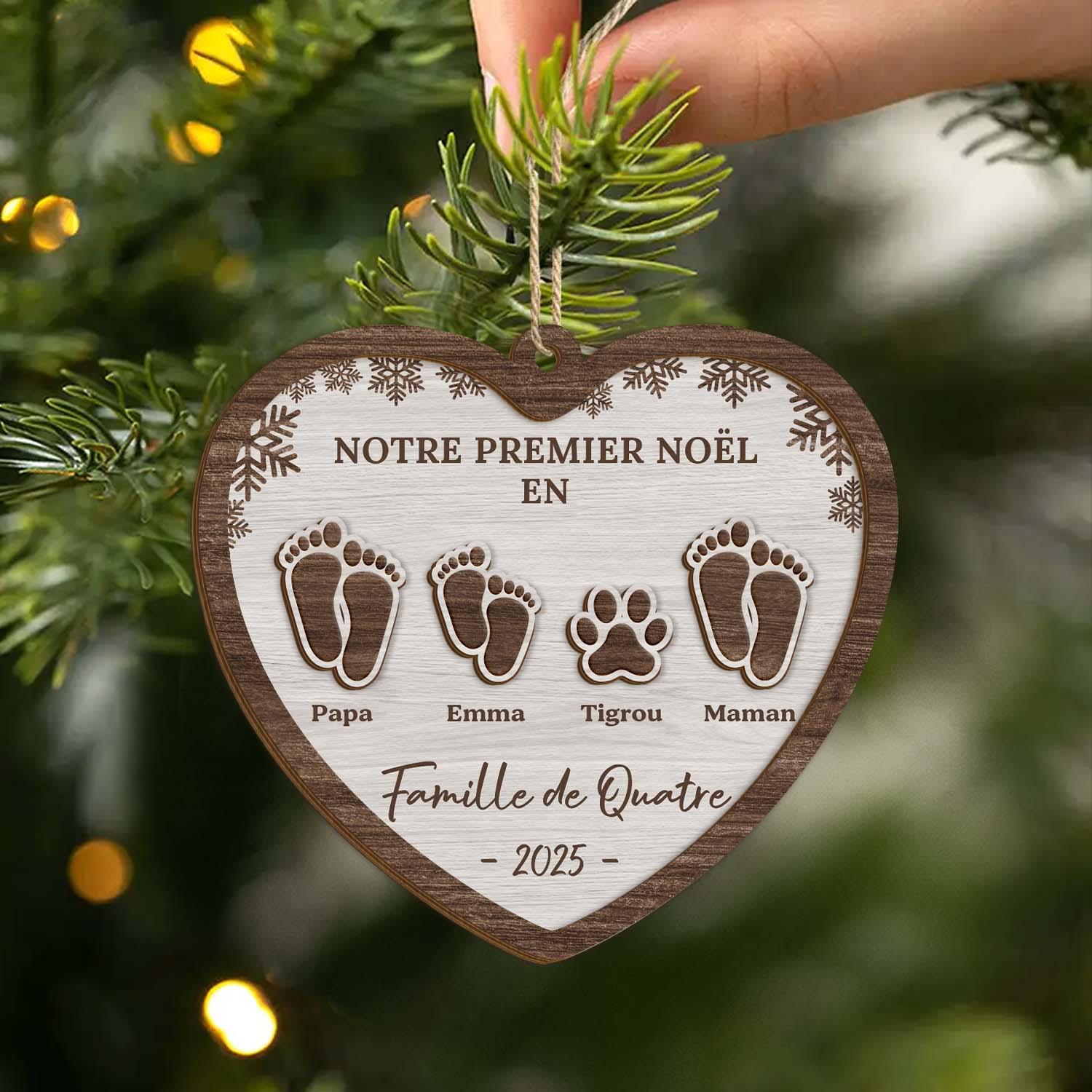 Ornement En Bois À 2 Couches Personnalisé - Premier Noël De Notre Famille - Image 2