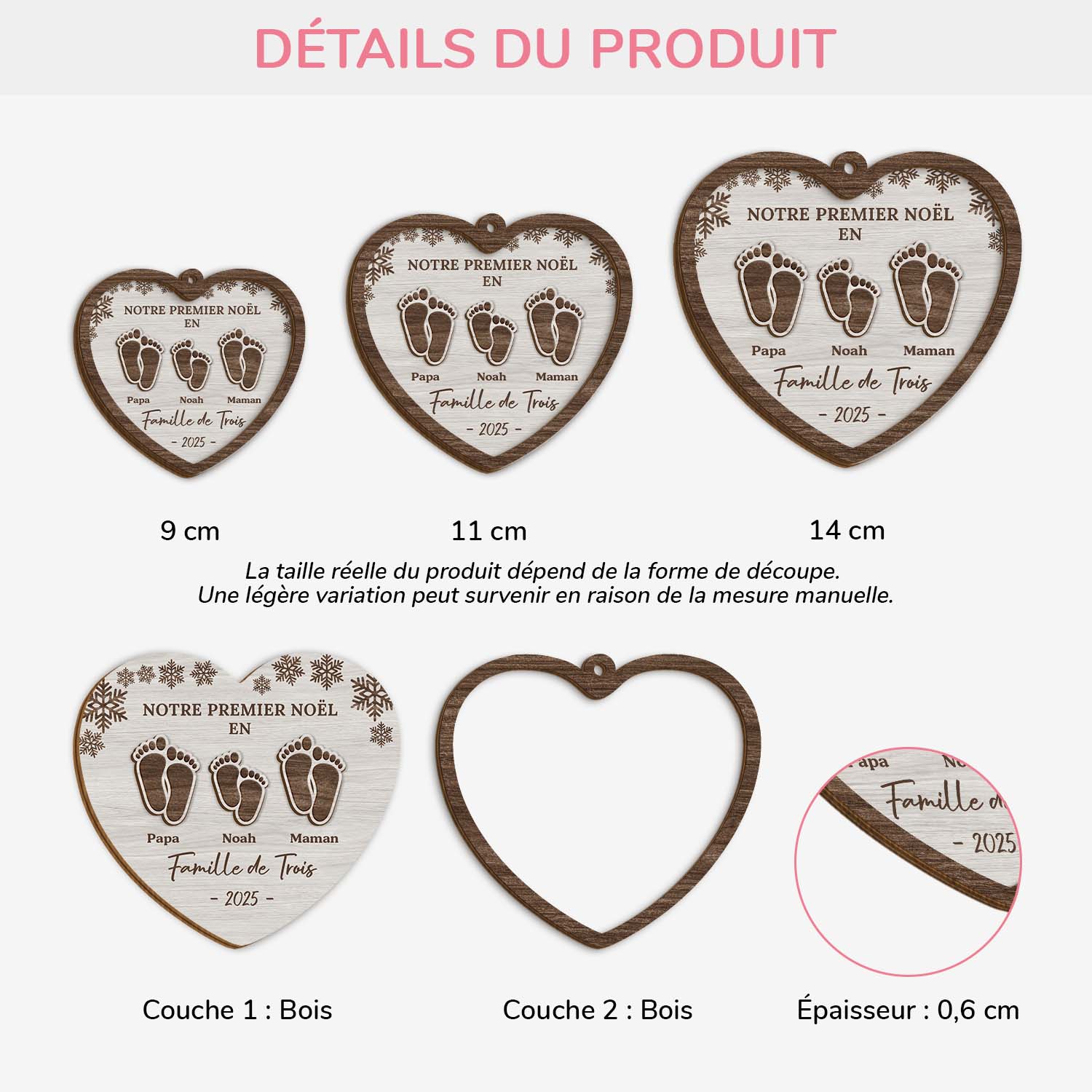 Ornement En Bois À 2 Couches Personnalisé - Premier Noël De Notre Famille - Image 3