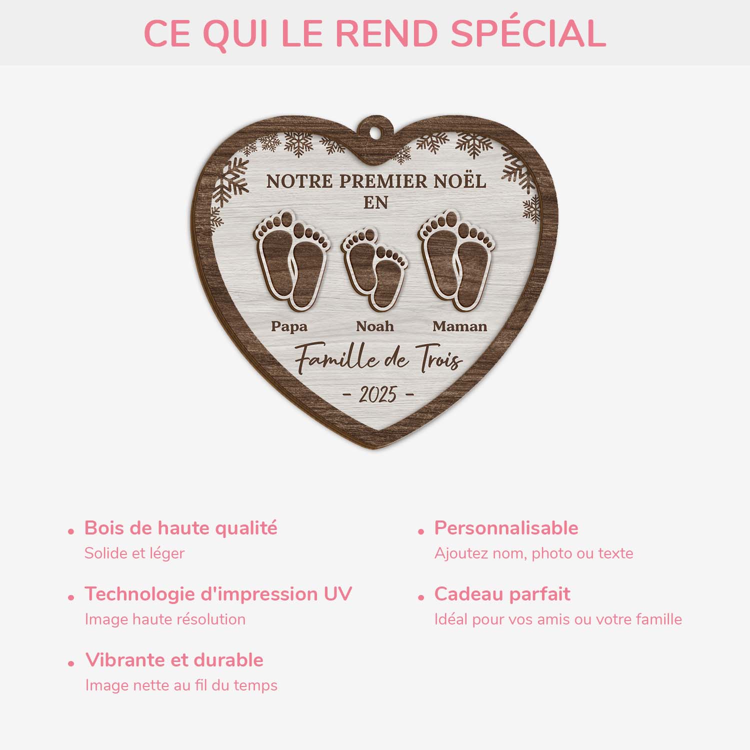 Ornement En Bois À 2 Couches Personnalisé - Premier Noël De Notre Famille - Image 4