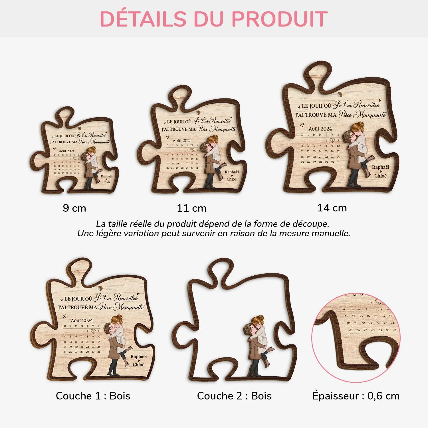 Ornement En Bois À 2 Couches Personnalisée Pour Couple - Le Jour Où Je T'ai Rencontré - Image 3