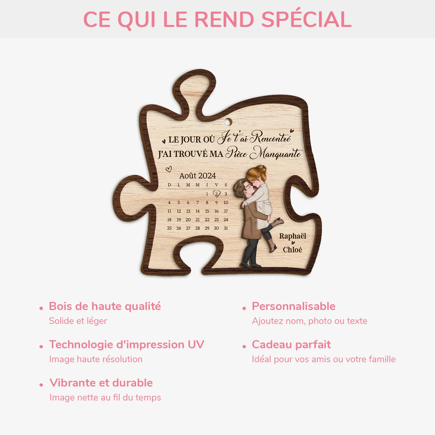 Ornement En Bois À 2 Couches Personnalisée Pour Couple - Le Jour Où Je T'ai Rencontré - Image 4