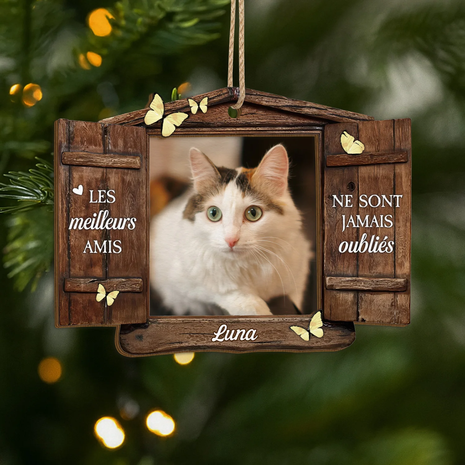 Ornement En Bois À 2 Couches Chat Commémoratif Personnalisé Avec Photo - N'oublie Jamais