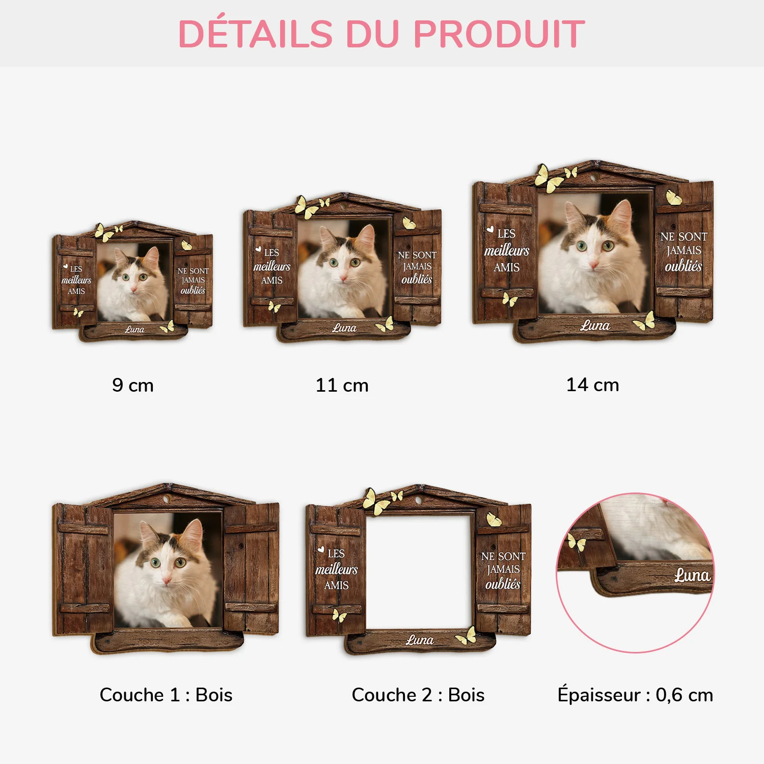 Ornement En Bois À 2 Couches Chat Commémoratif Personnalisé Avec Photo - N'oublie Jamais - Image 3
