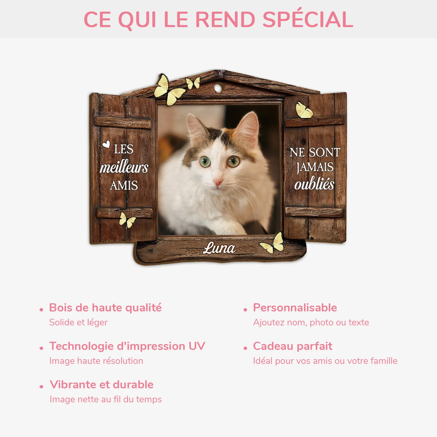 Ornement En Bois À 2 Couches Chat Commémoratif Personnalisé Avec Photo - N'oublie Jamais - Image 4
