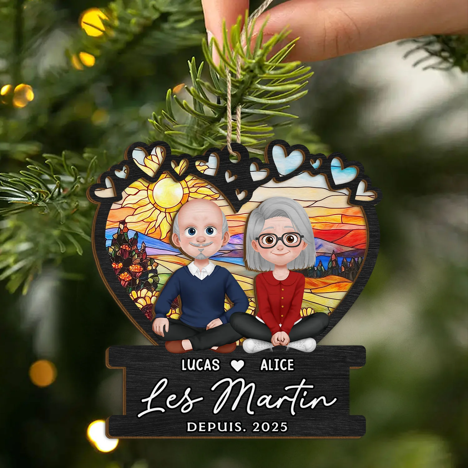 Ornement En Bois À Deux Couche Personnalisé - Cadeau De Noël Pour Couple - Image 2
