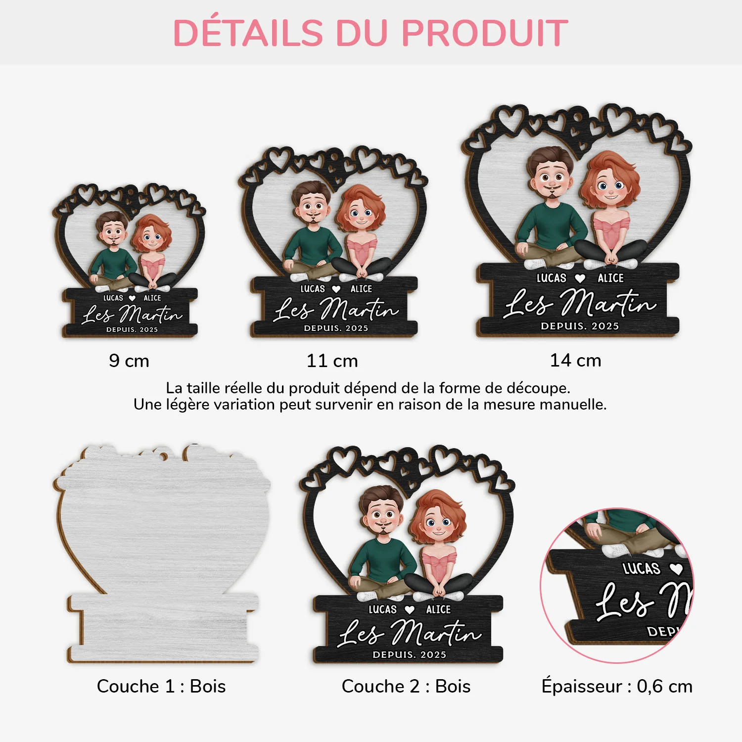 Ornement En Bois À Deux Couche Personnalisé - Cadeau De Noël Pour Couple - Image 3