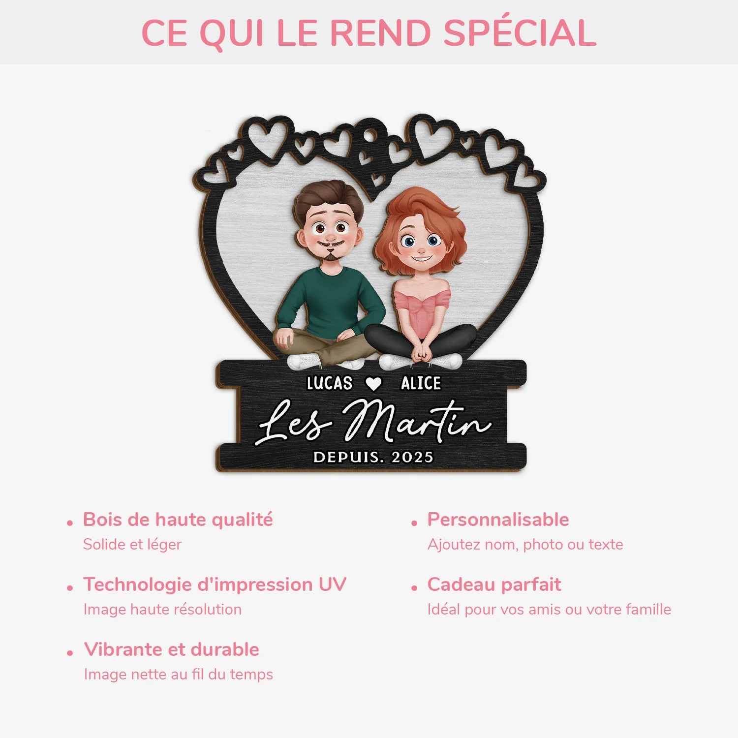 Ornement En Bois À Deux Couche Personnalisé - Cadeau De Noël Pour Couple - Image 4