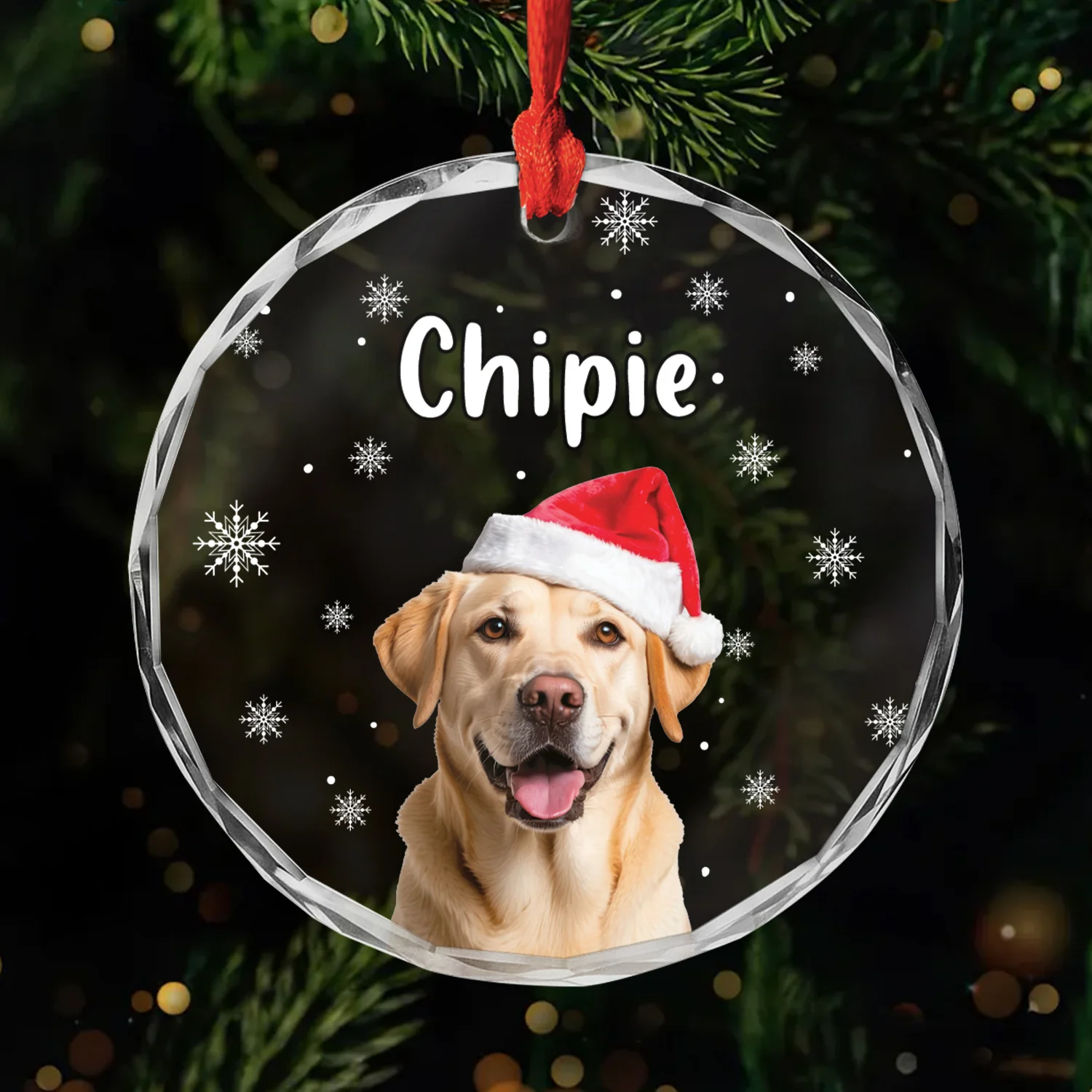 Cadeau De Noël Personnalisé – Ornement Chien En Verre Bonnet De Noël