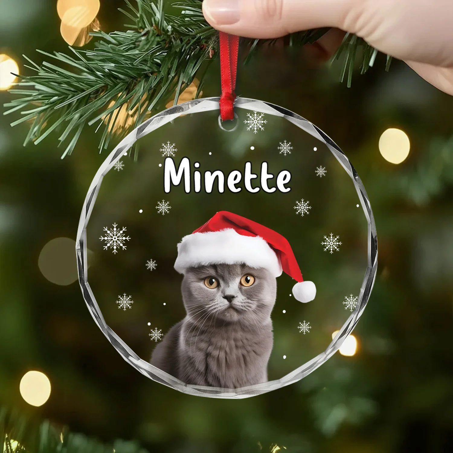 Cadeau De Noël Personnalisé – Ornement Chien En Verre Bonnet De Noël - Image 2