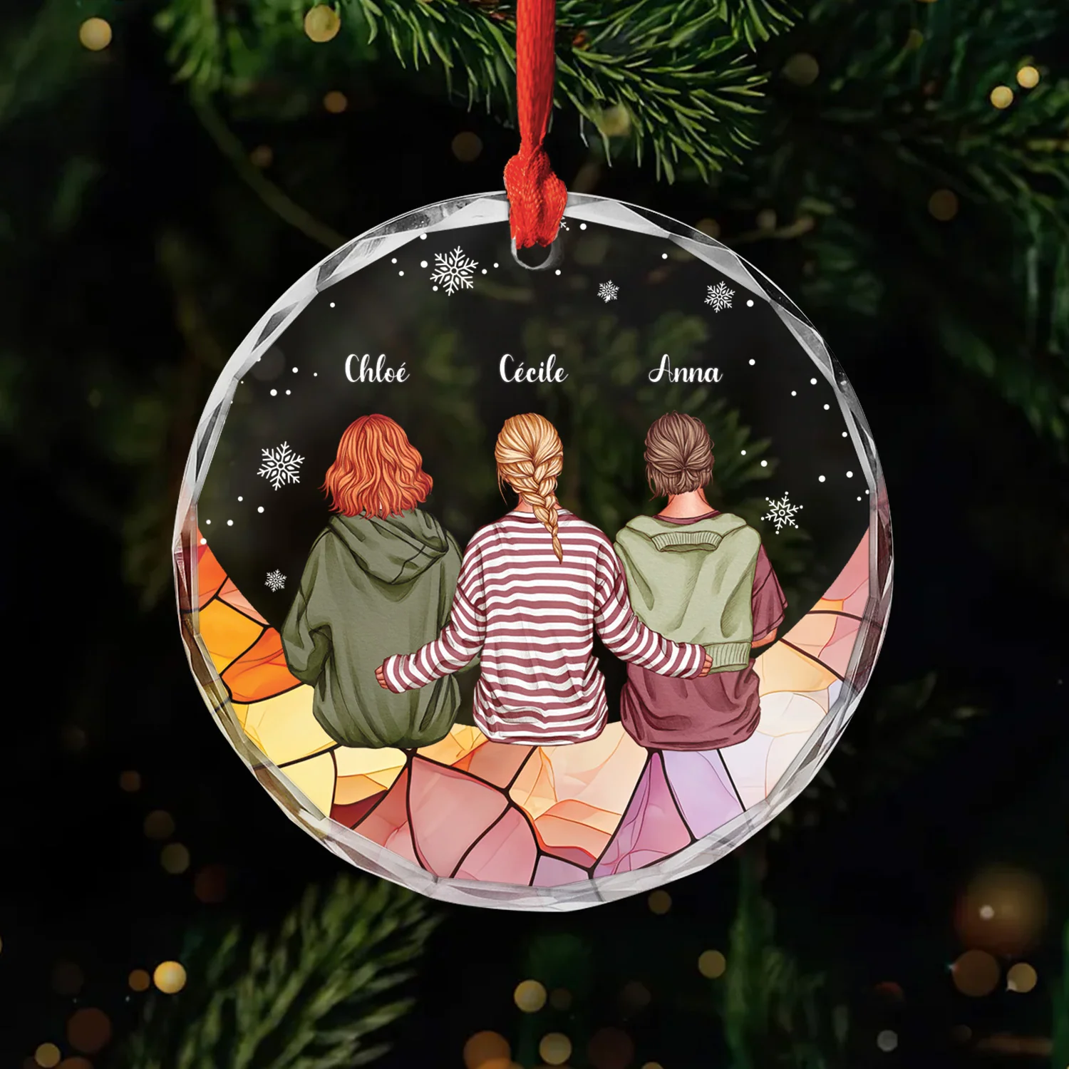 Ornement En Verre De Noël Personnalisé Avec Prénoms – Amies En Fête