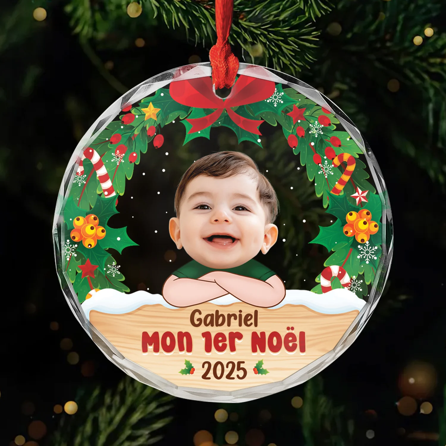 Cadeau de Noël Personnalisé - Ornement en Verre Mon 1er Noël