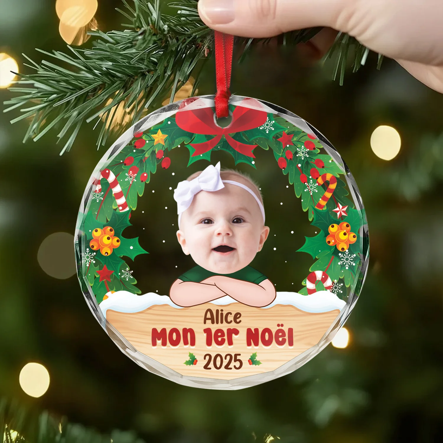 Cadeau de Noël Personnalisé - Ornement en Verre Mon 1er Noël - Image 2
