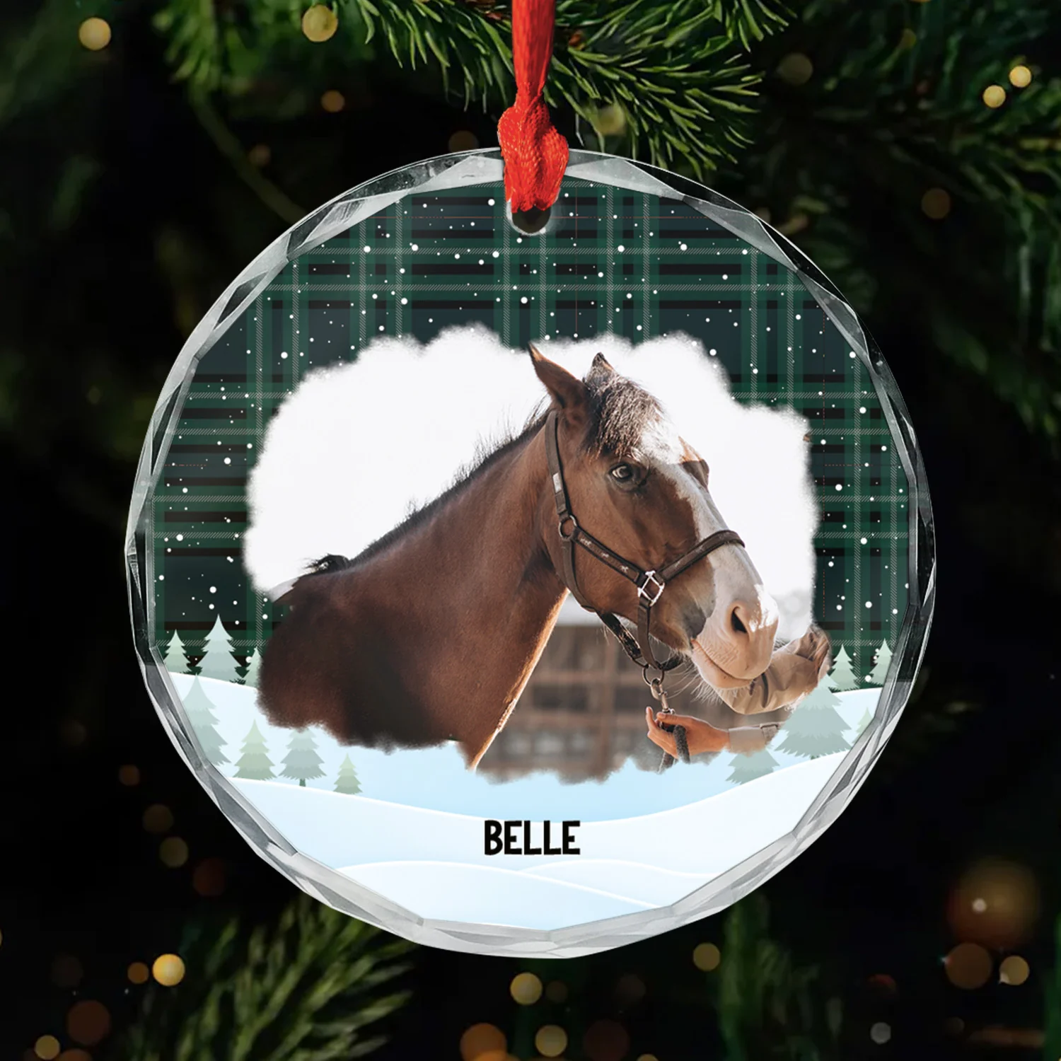Ornement En Verre Noël À Carreaux Personnalisé Cheval - Image 2