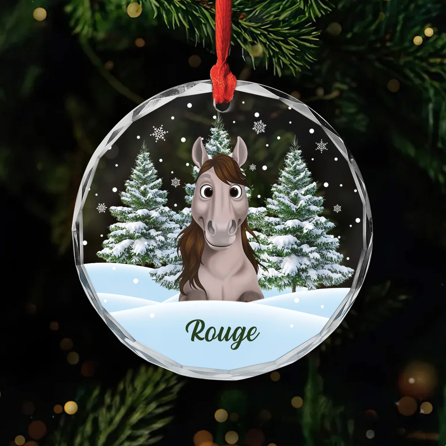 Cadeau De Noël Personnalisé – Ornement Verre Cheval Sapin Avec Photo