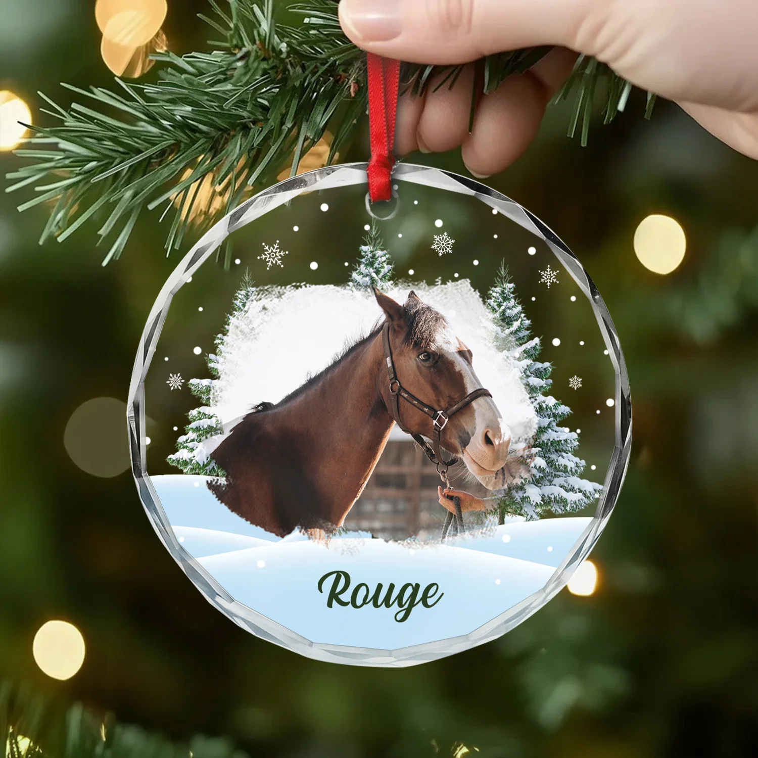 Cadeau De Noël Personnalisé – Ornement Verre Cheval Sapin Avec Photo - Image 2
