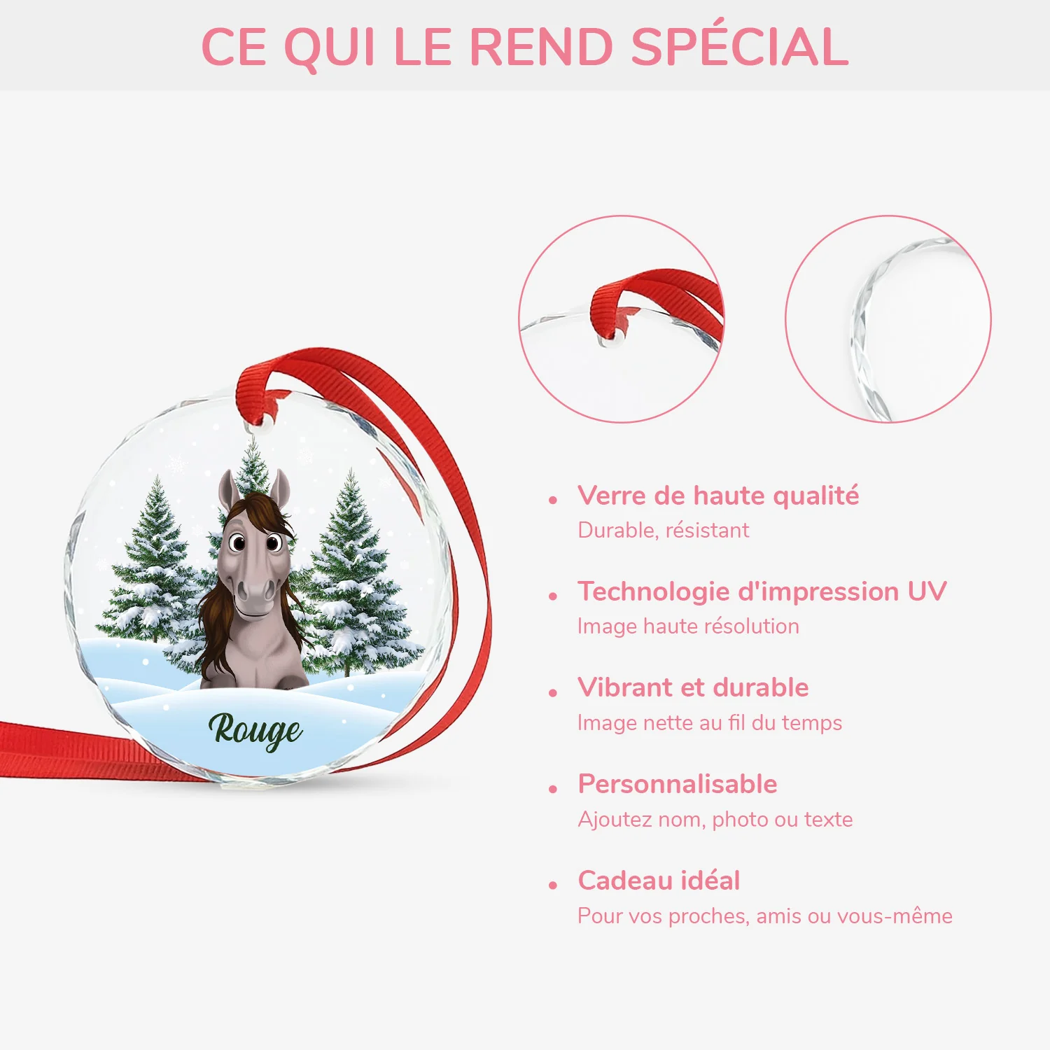 Cadeau De Noël Personnalisé – Ornement Verre Cheval Sapin Avec Photo - Image 4