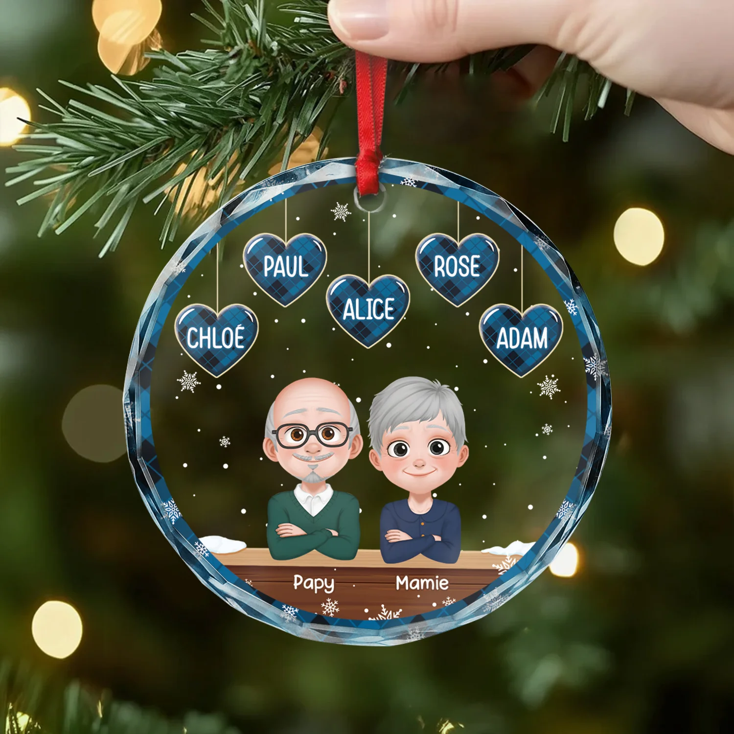 Ornement En Verre Noël Famille Avec Cœur Personnalisé - Image 2
