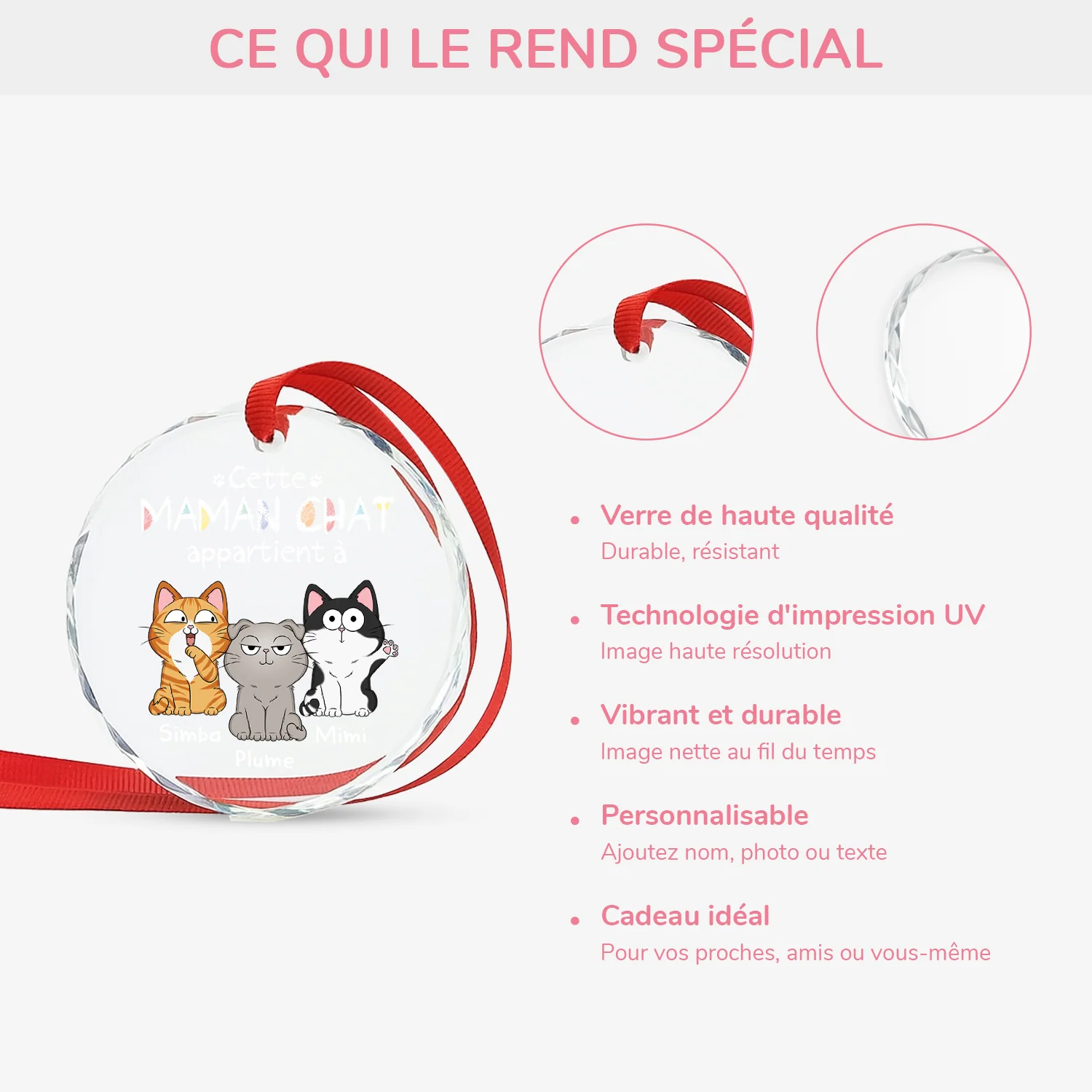 Ornement En Verre Personnalisé Avec Chat Mignon - Cette Maman Appartient À - Image 4