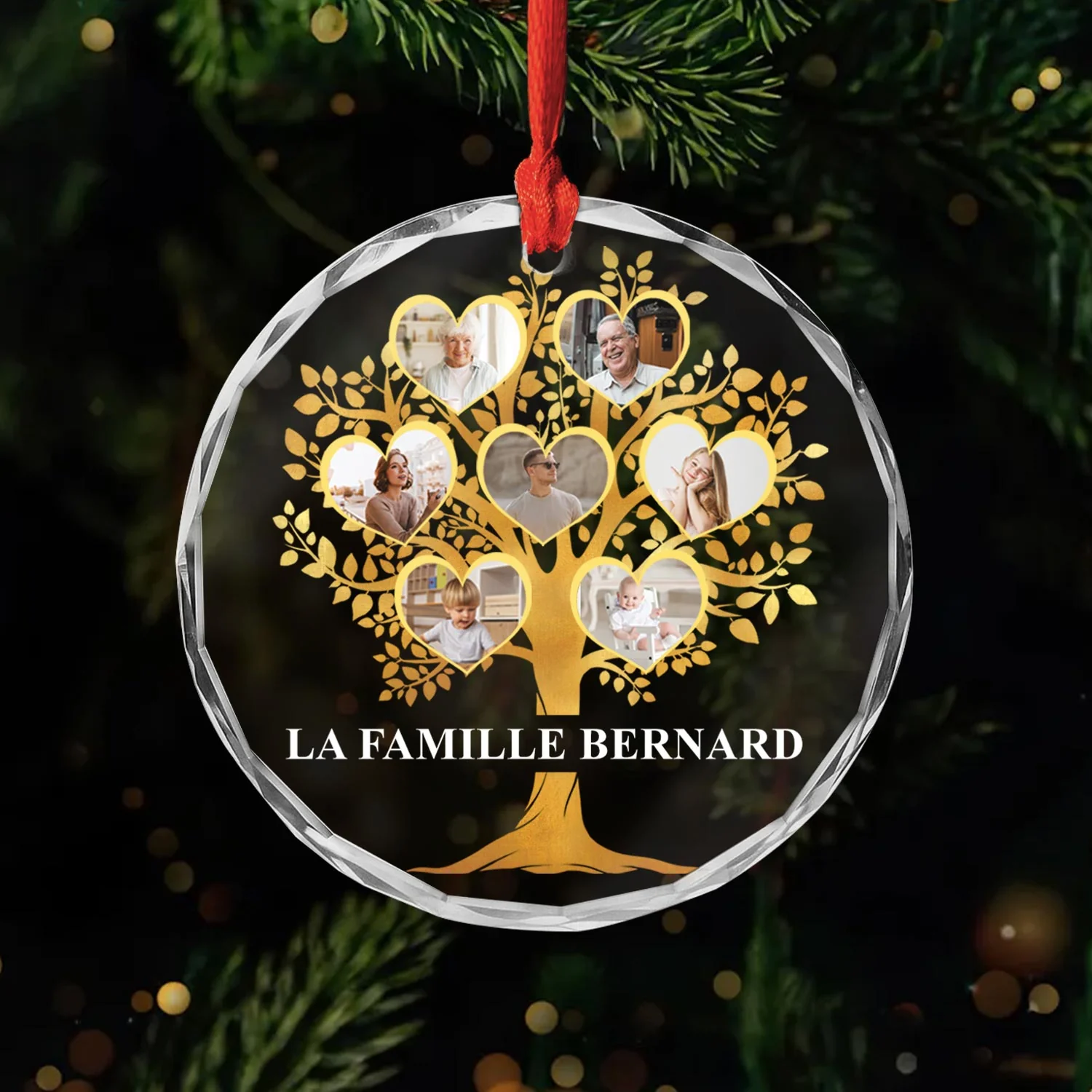 Ornement En Verre Personnalisé Avec Photo - Arbre De Famille