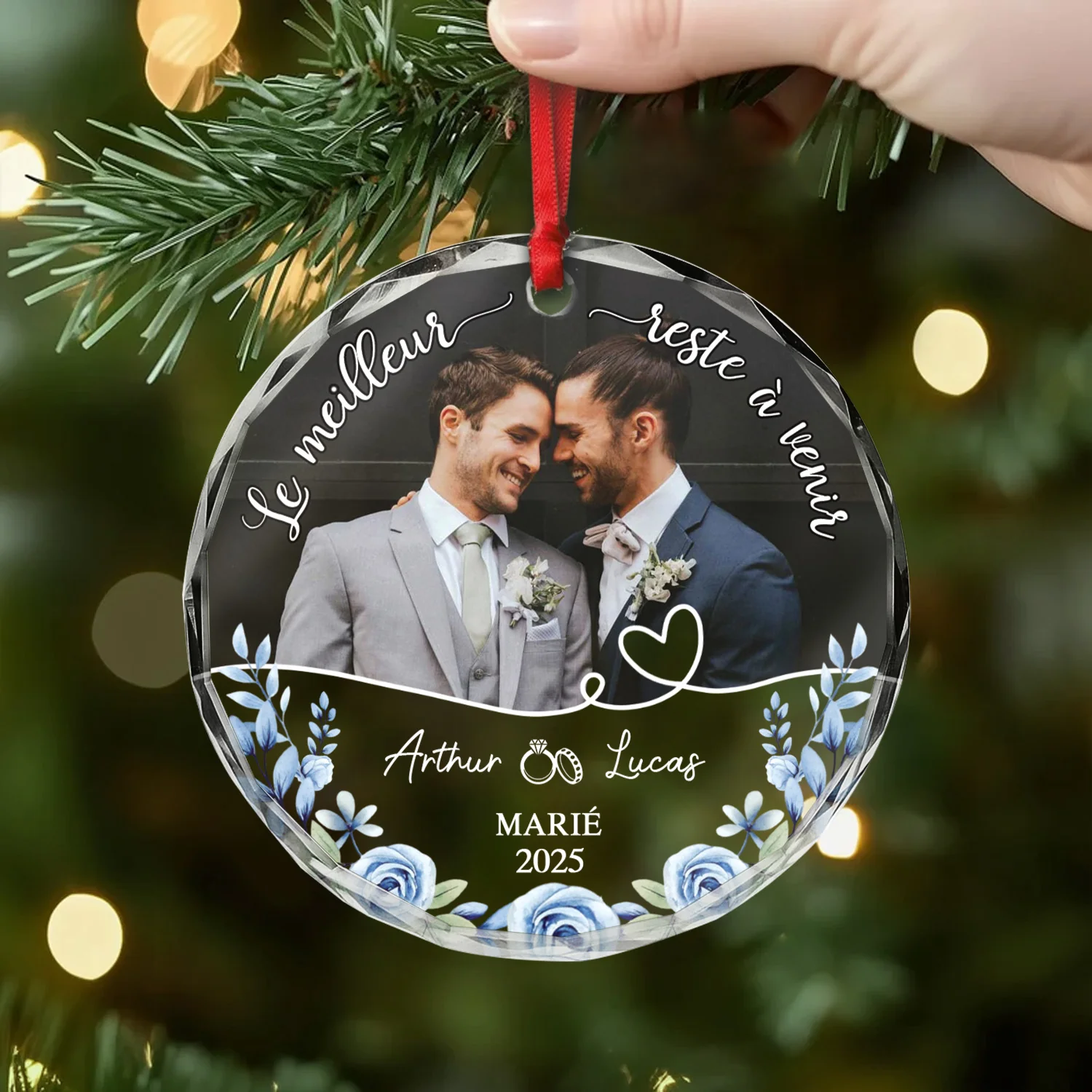 Ornement En Verre Personnalisé Avec Photo Couple Fiancé - Le Meilleur Reste À Venir - Image 2