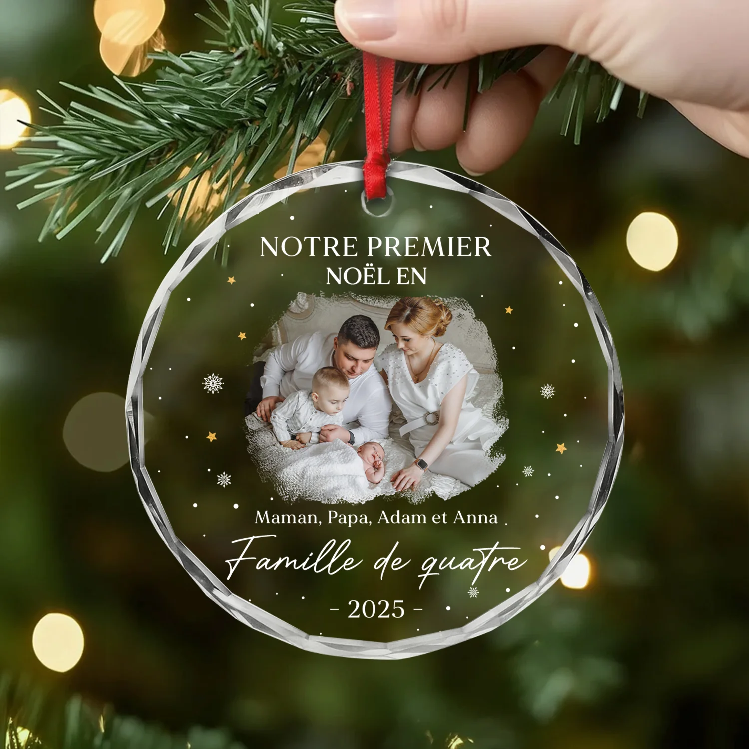 Ornement En Verre Personnalisé Avec Photo - Notre Premier Noël En Famille De Trois - Image 2