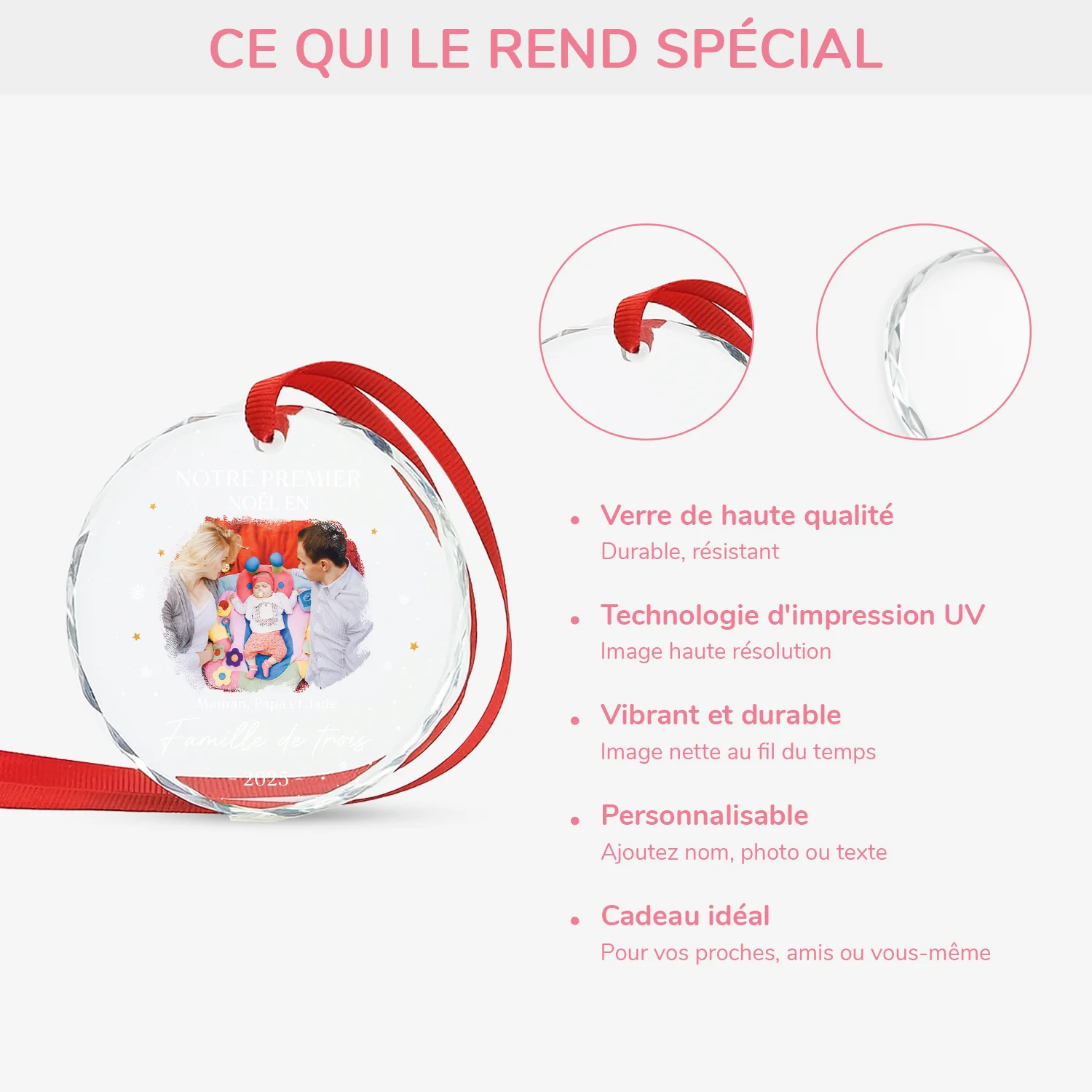 Ornement En Verre Personnalisé Avec Photo - Notre Premier Noël En Famille De Trois - Image 4