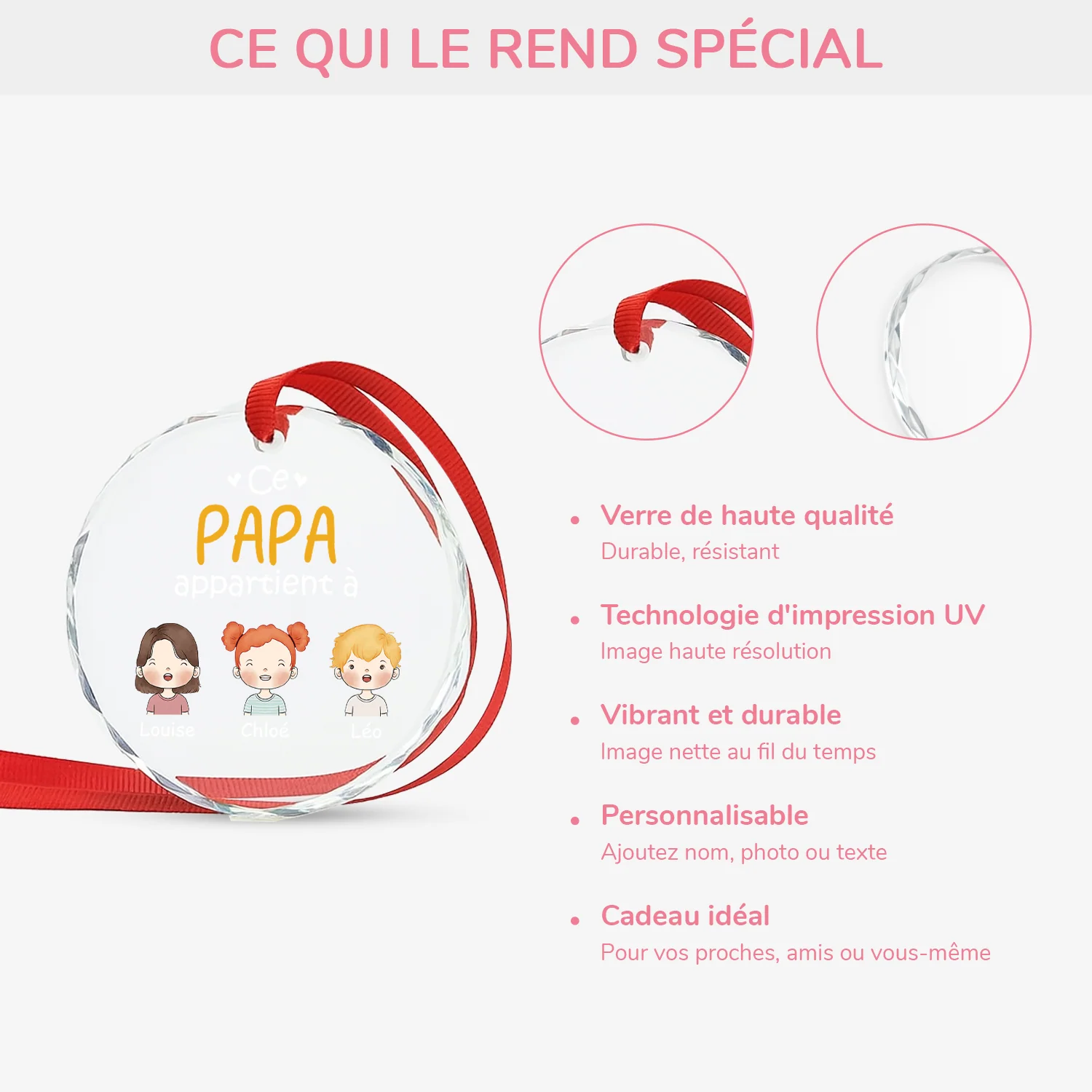 Ornement En Verre Personnalisé - Ce Papa Appartient À Version Pastel - Image 4