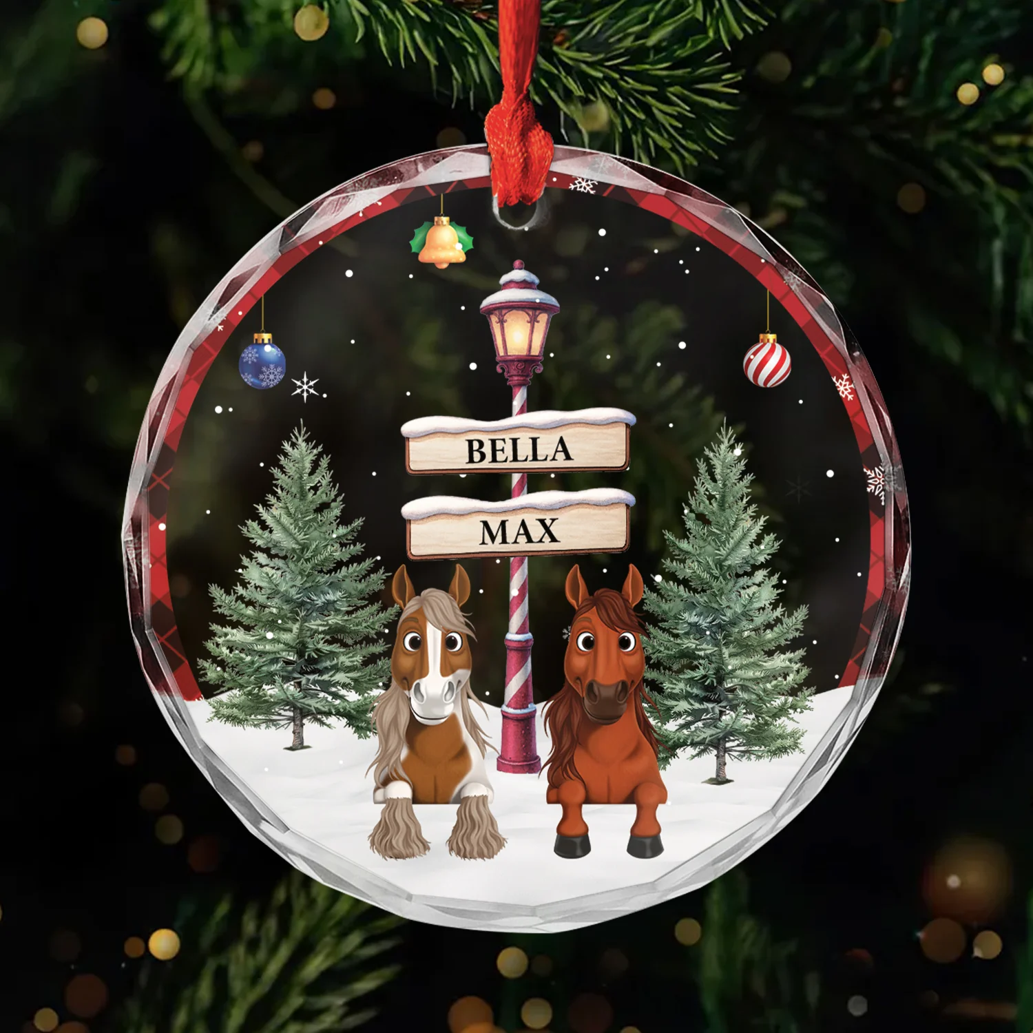 Ornement En Verre Personnalisé - Chevaux De Noël