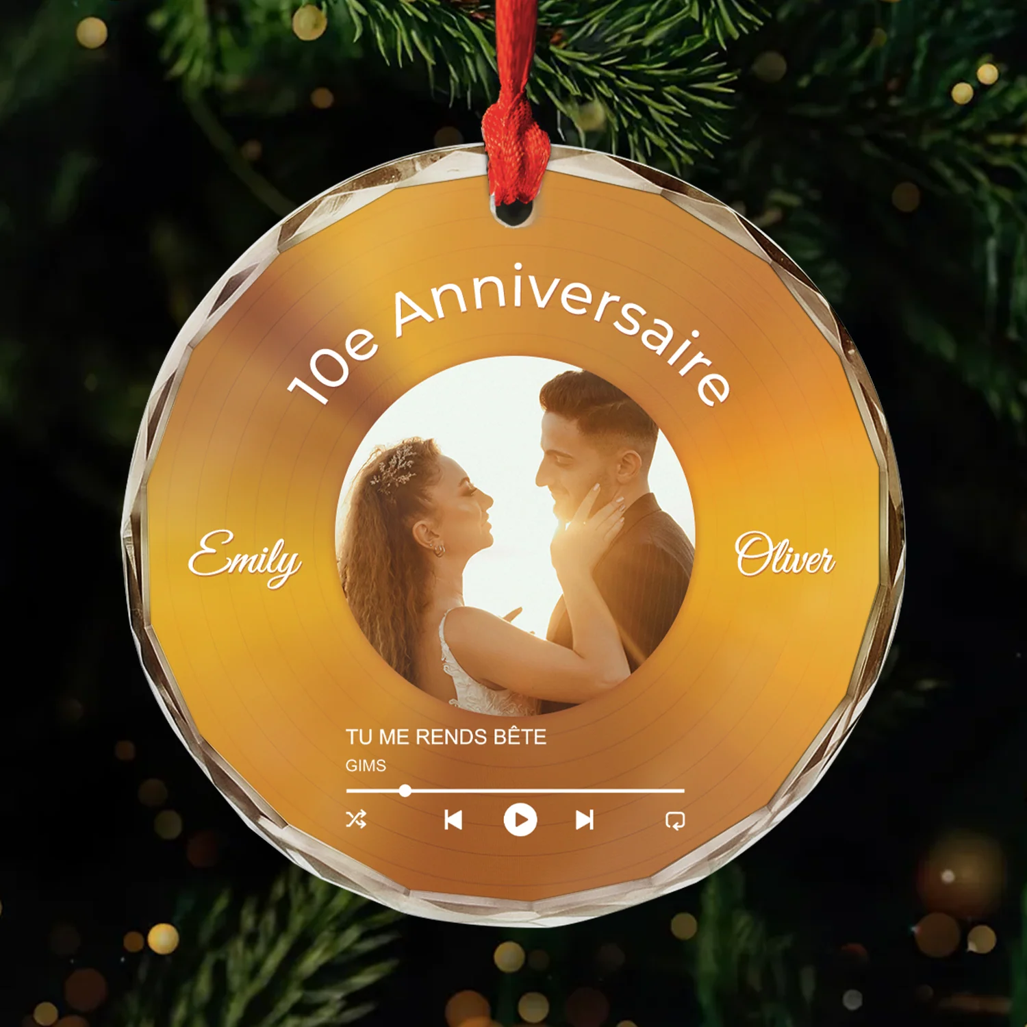 Ornement En Verre Personnalisé Couple Avec Photo - Notre Vinyle Anniversaire