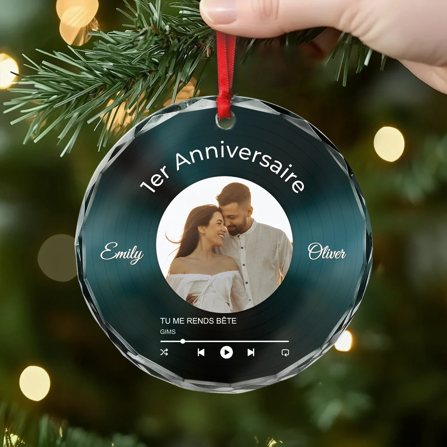 Ornement En Verre Personnalisé Couple Avec Photo - Notre Vinyle Anniversaire - Image 2