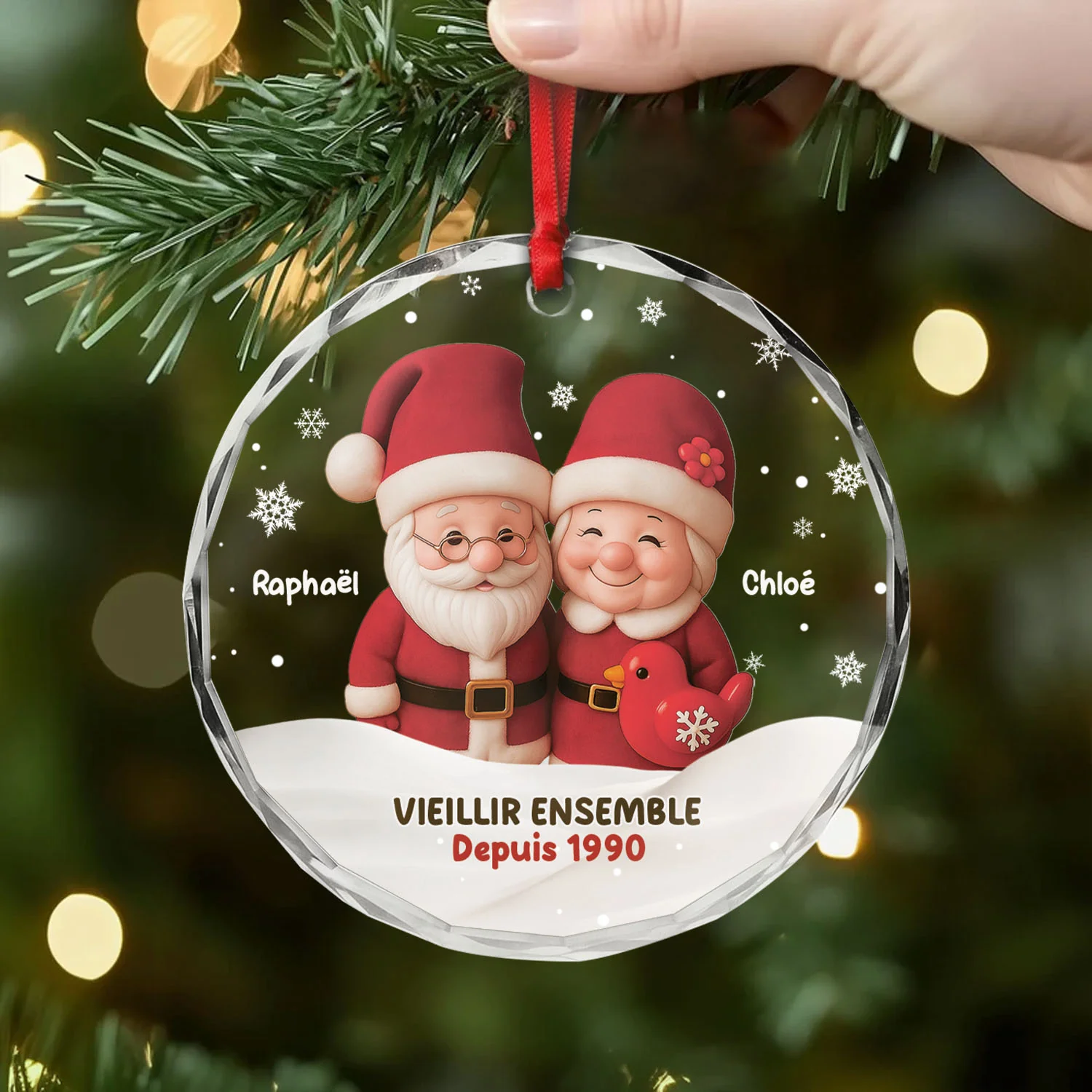 Ornement En Verre Personnalisé Couple - Bonhomme De Neige Vieillir Ensemble 3D - Image 2