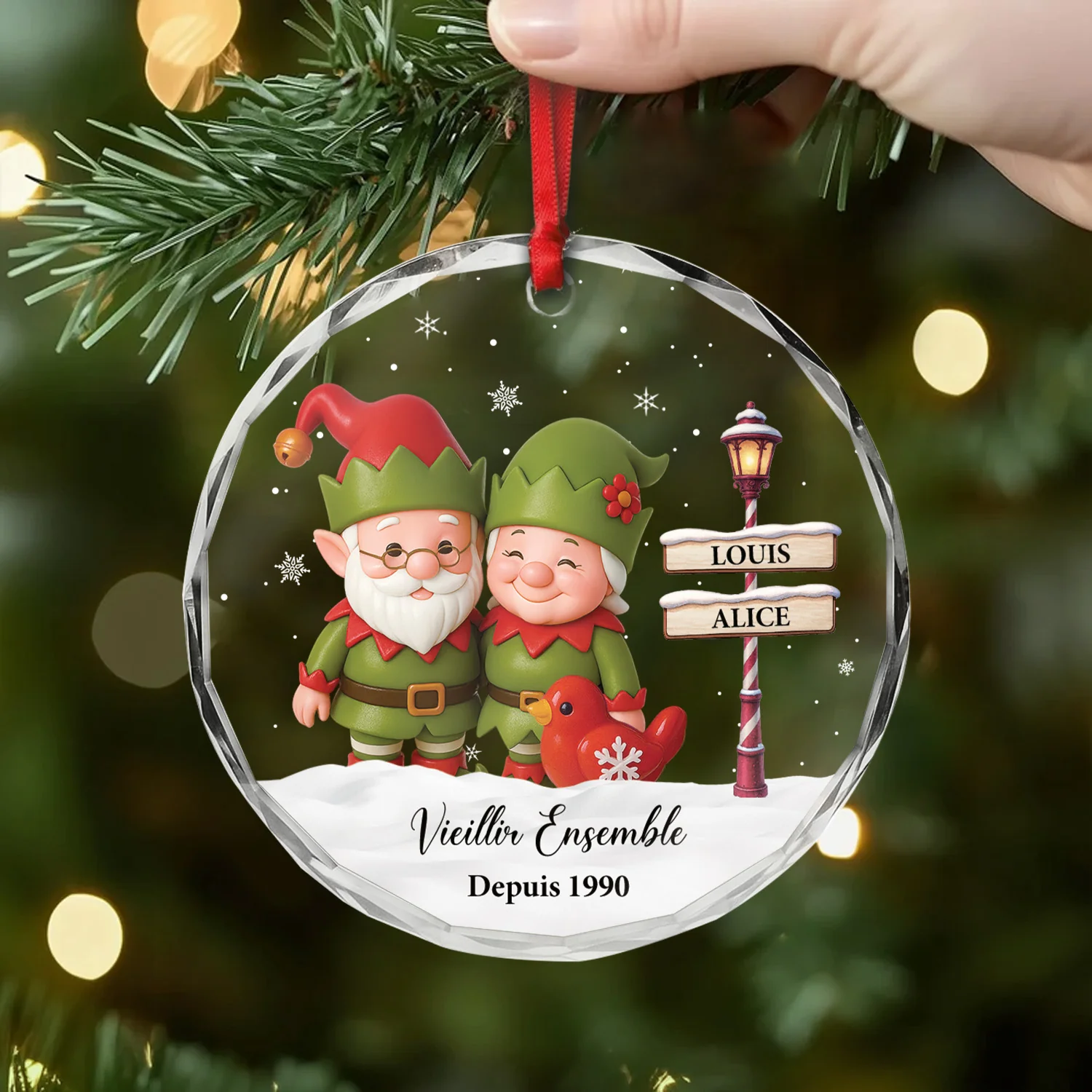Ornement En Verre Personnalisé Couple Nain De Noël - Vieillir Ensemble - Image 2
