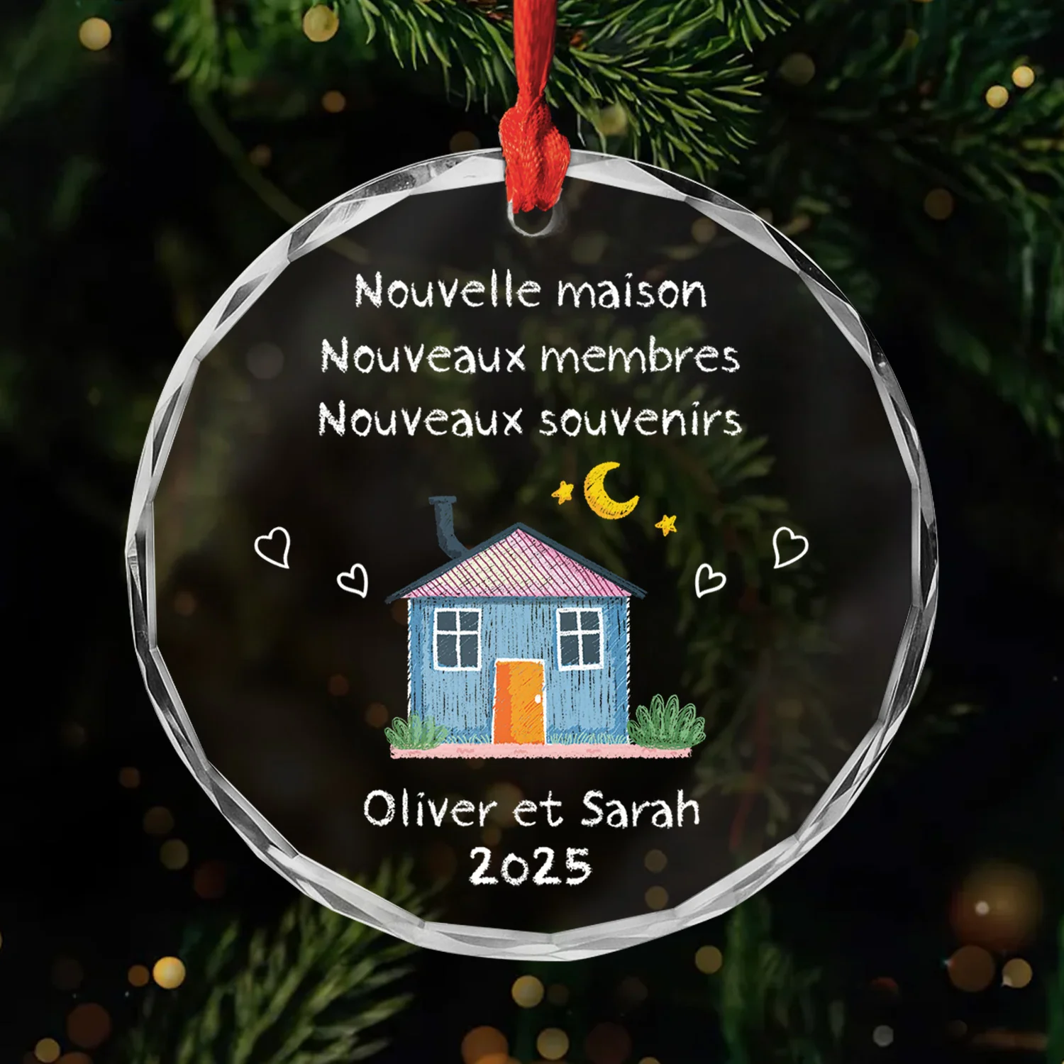 Ornement En Verre Personnalisé Couple - Nouvelle Maison Colorée
