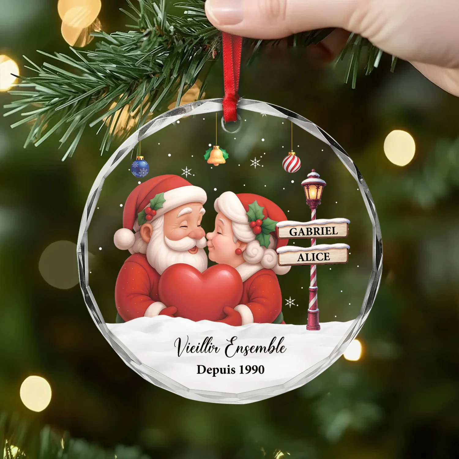 Ornement En Verre Personnalisé Couple Père Noël - Vieillir Ensemble - Image 2