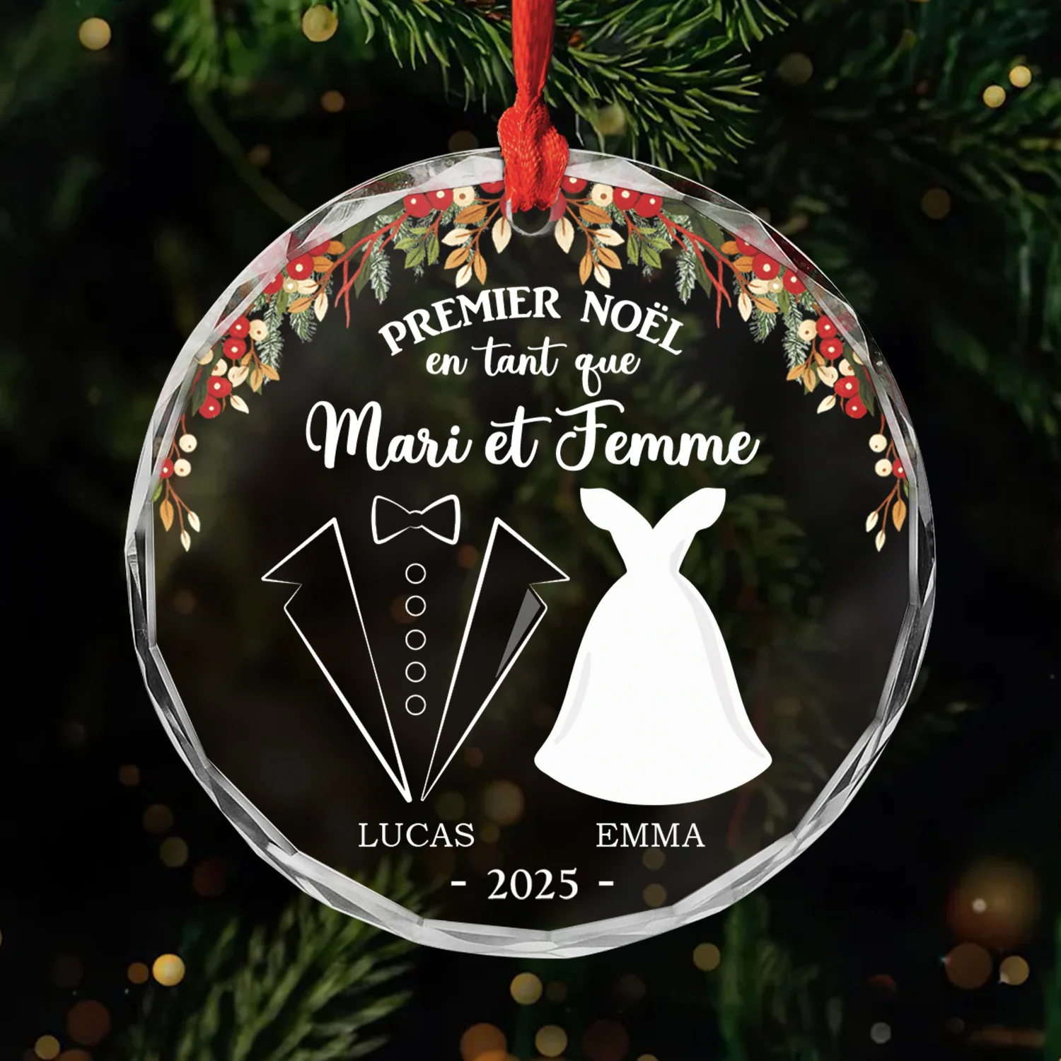 Ornement En Verre Personnalisé Couple - Premier Noël En Tant Que M & Mme